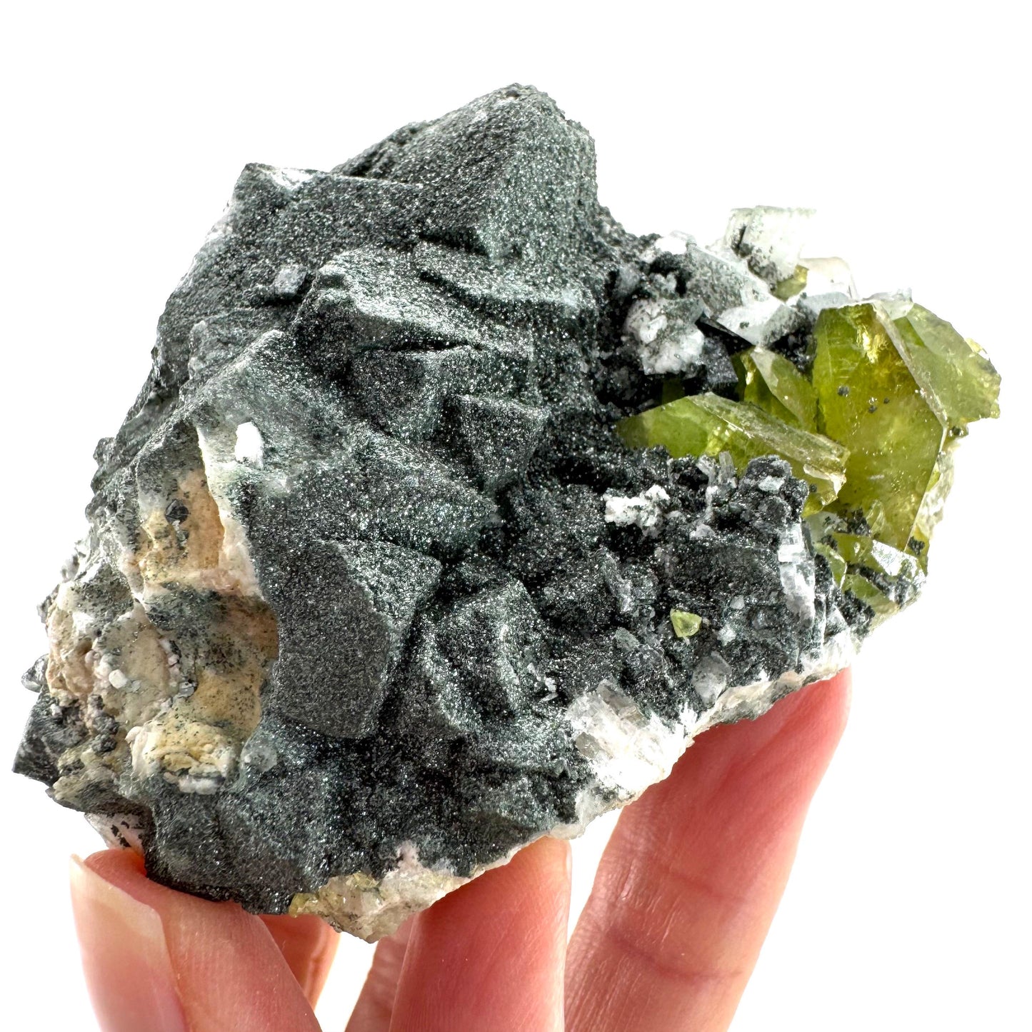 Titanite with Chlorite & Feldspar | green sphene crystal, mineral specimen from Pakistan