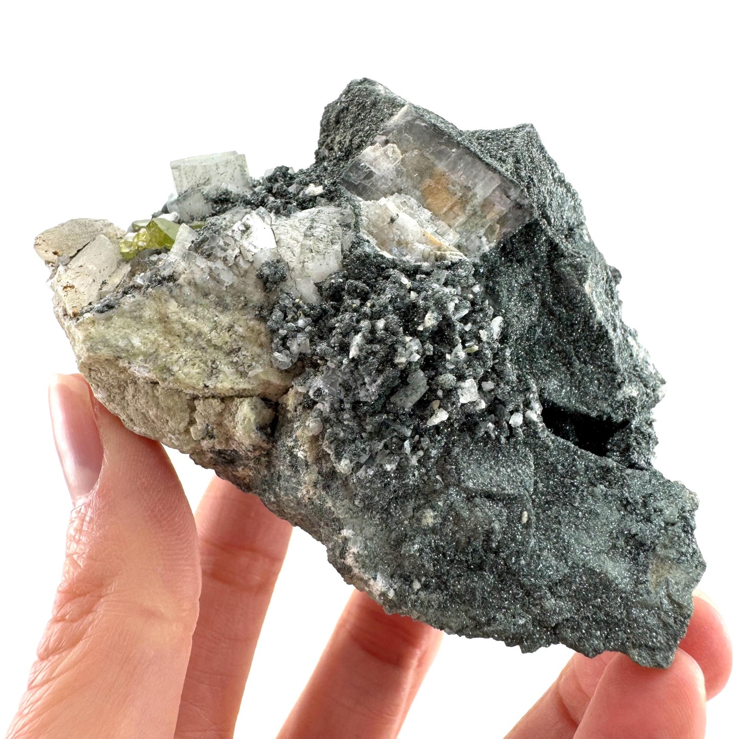 Titanite with Chlorite & Feldspar | green sphene crystal, mineral specimen from Pakistan