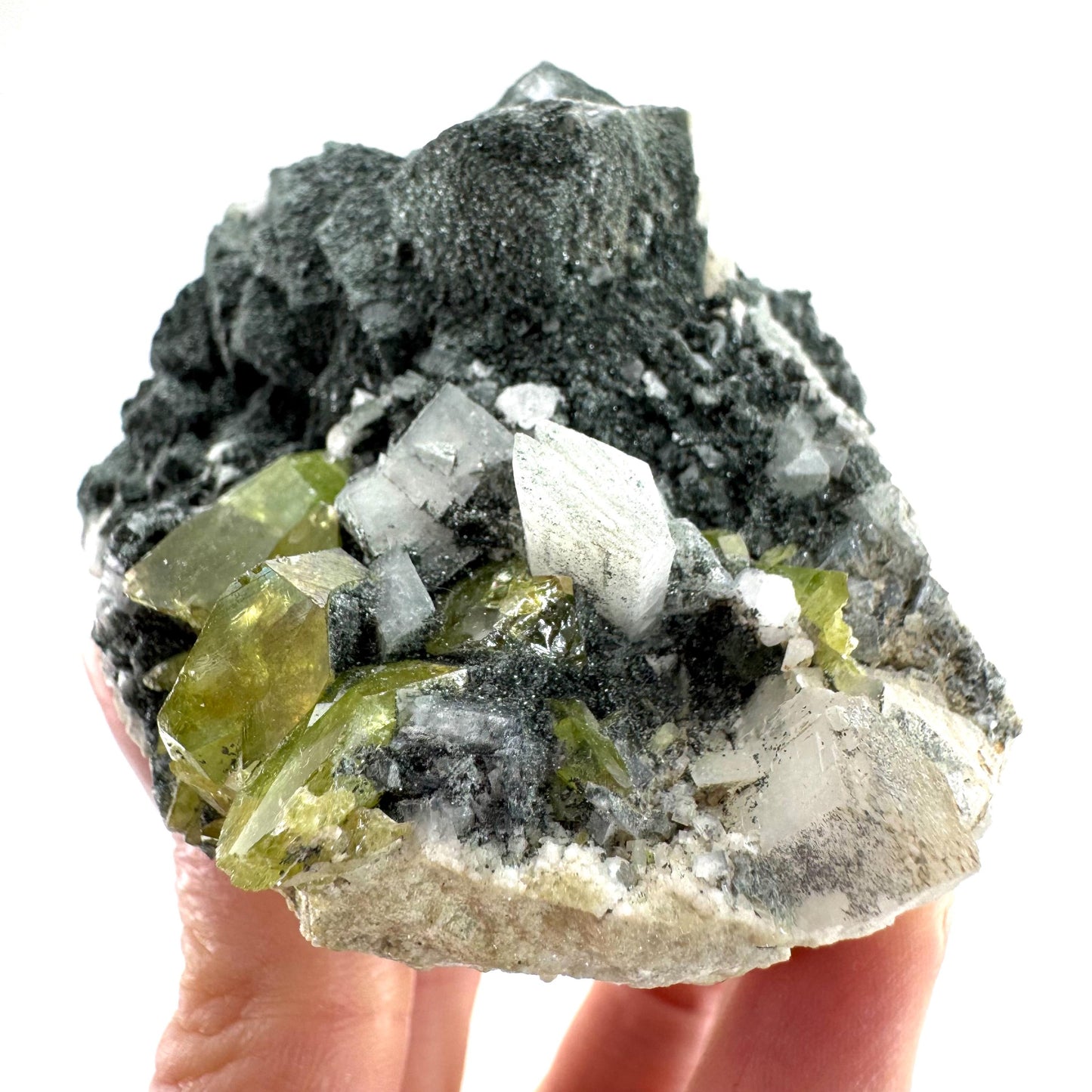 Titanite with Chlorite & Feldspar | green sphene crystal, mineral specimen from Pakistan