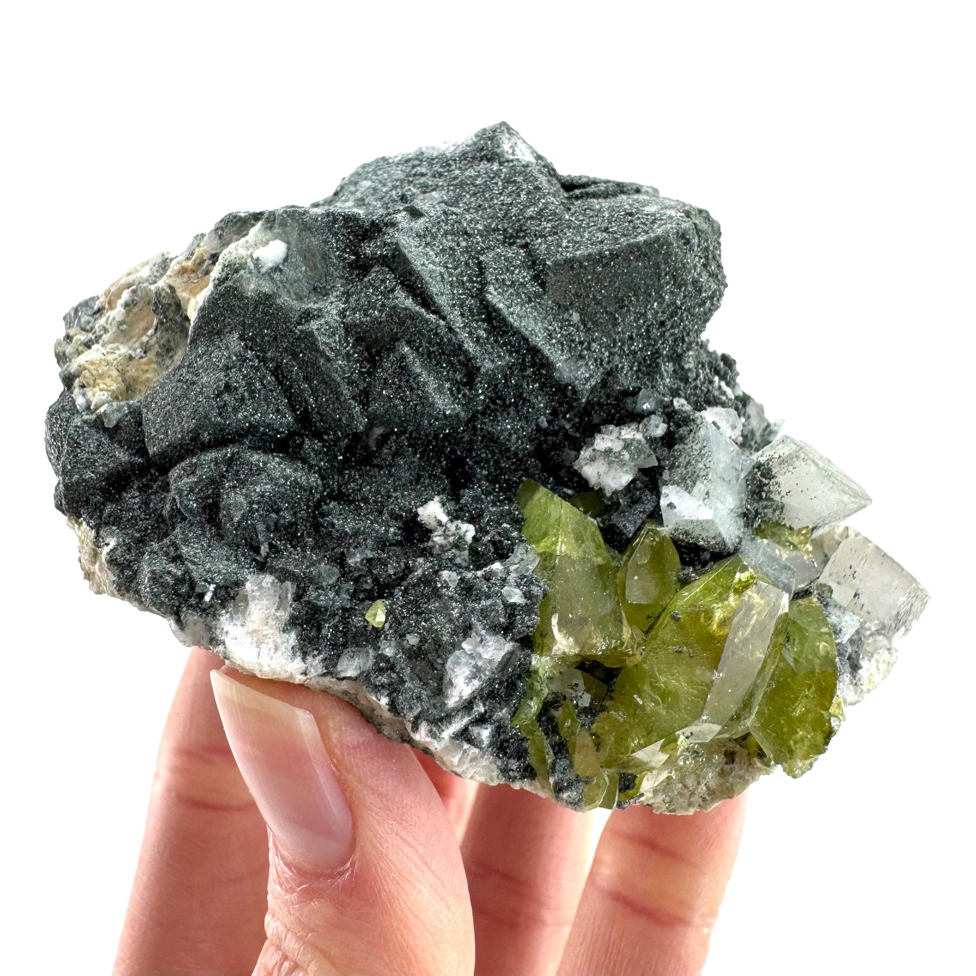 Titanite with Chlorite & Feldspar | green sphene crystal, mineral specimen from Pakistan