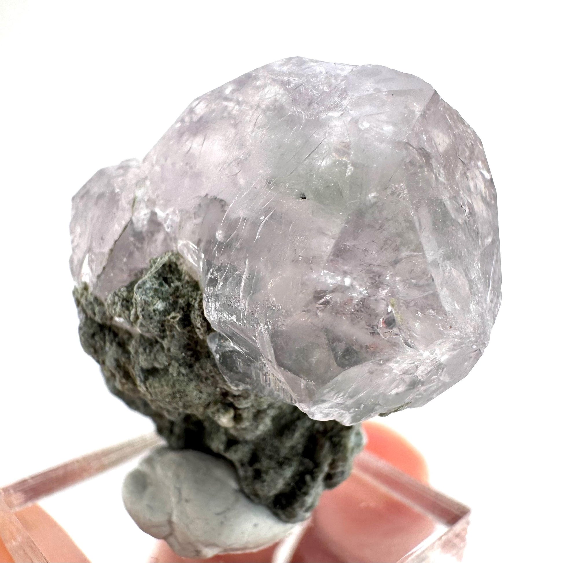 Fluorapatite with Actinolite Inclusions | natural purple crystal, mineral specimen from Pakistan