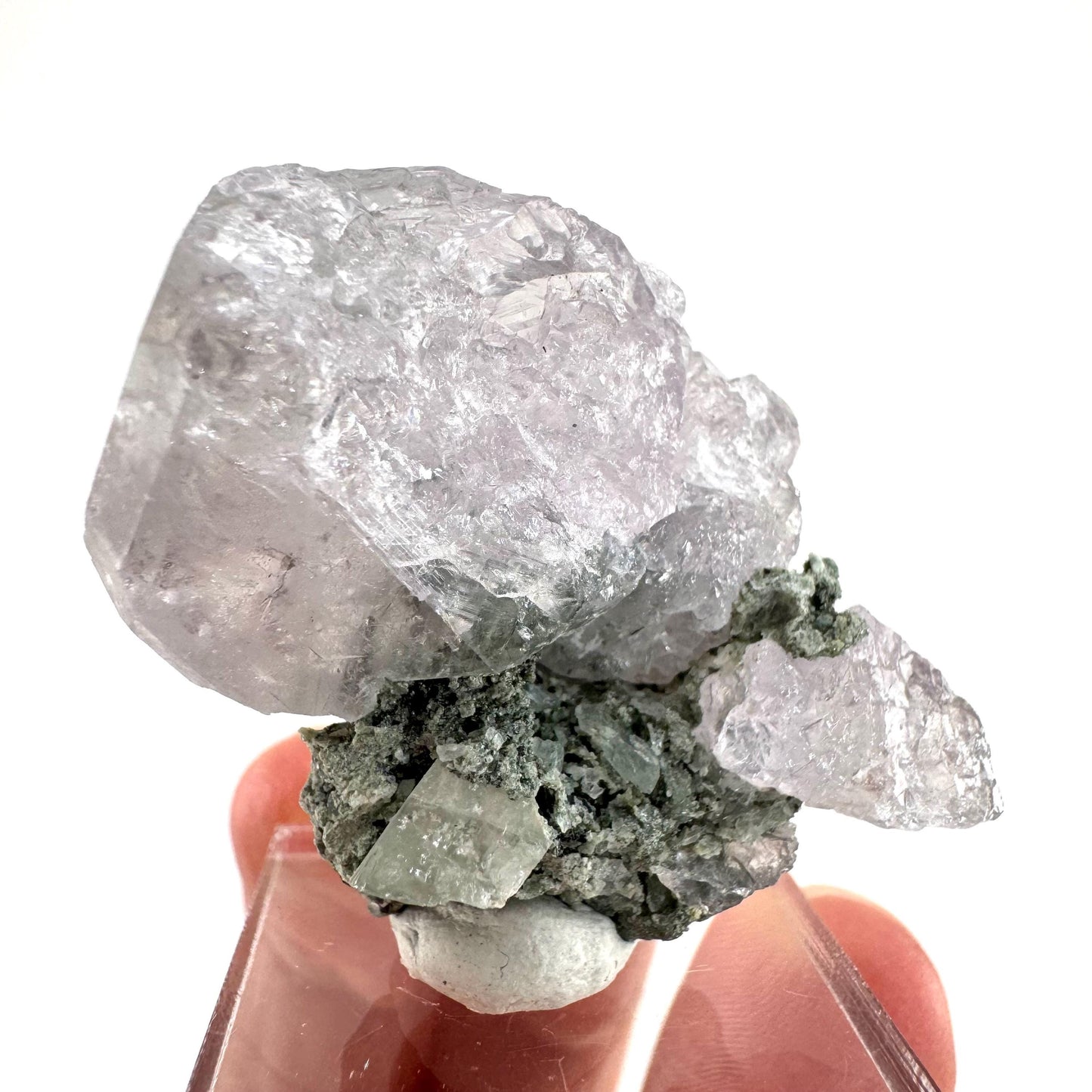 Fluorapatite with Actinolite Inclusions | natural purple crystal, mineral specimen from Pakistan