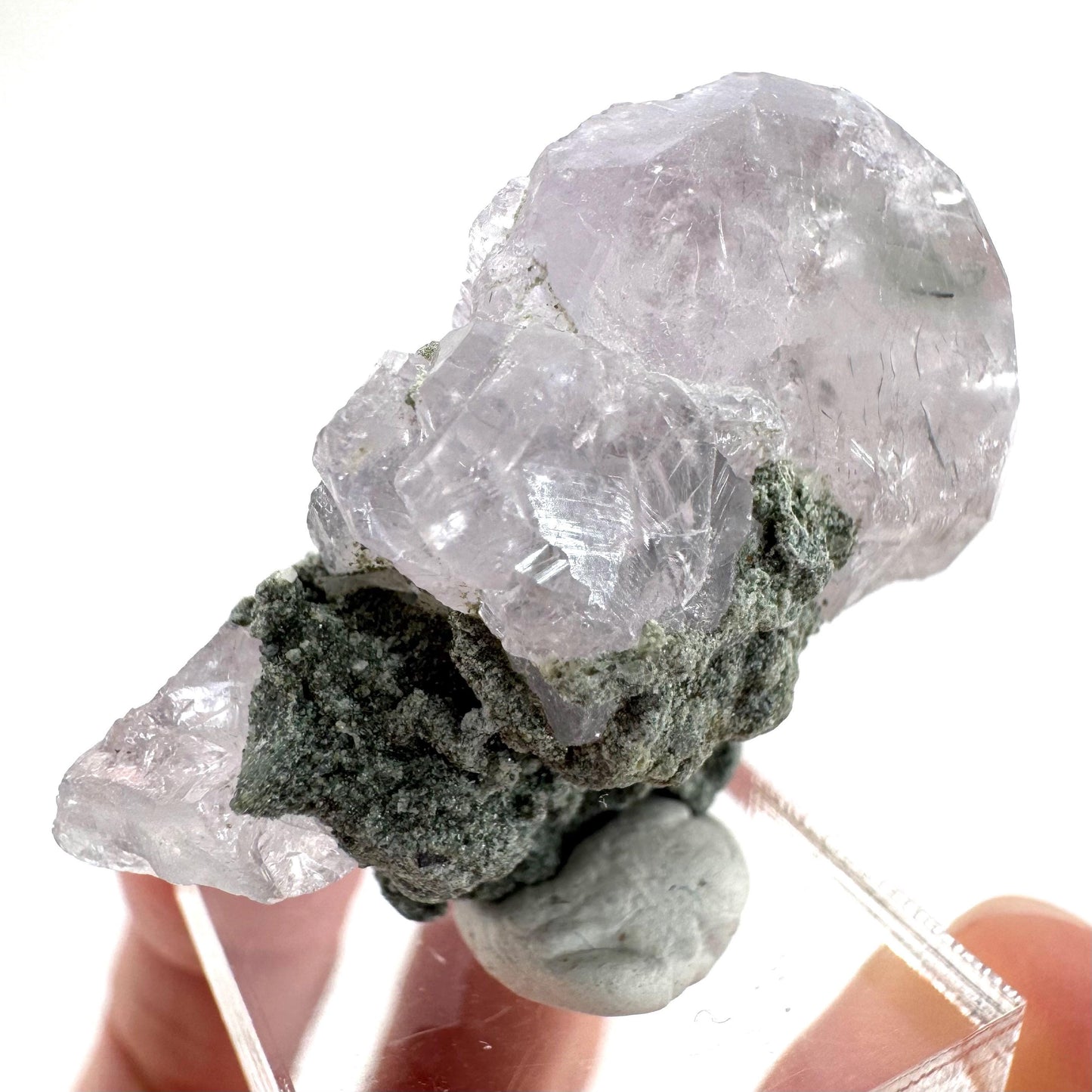 Fluorapatite with Actinolite Inclusions | natural purple crystal, mineral specimen from Pakistan