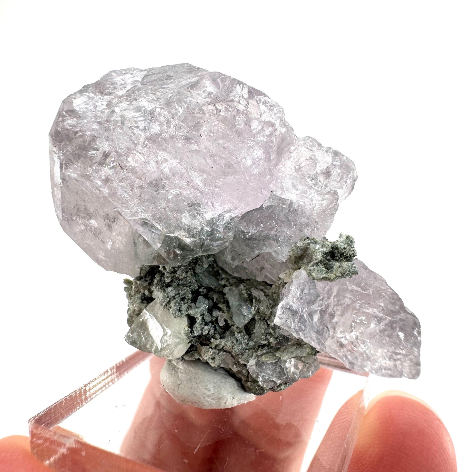 Fluorapatite with Actinolite Inclusions | natural purple crystal, mineral specimen from Pakistan