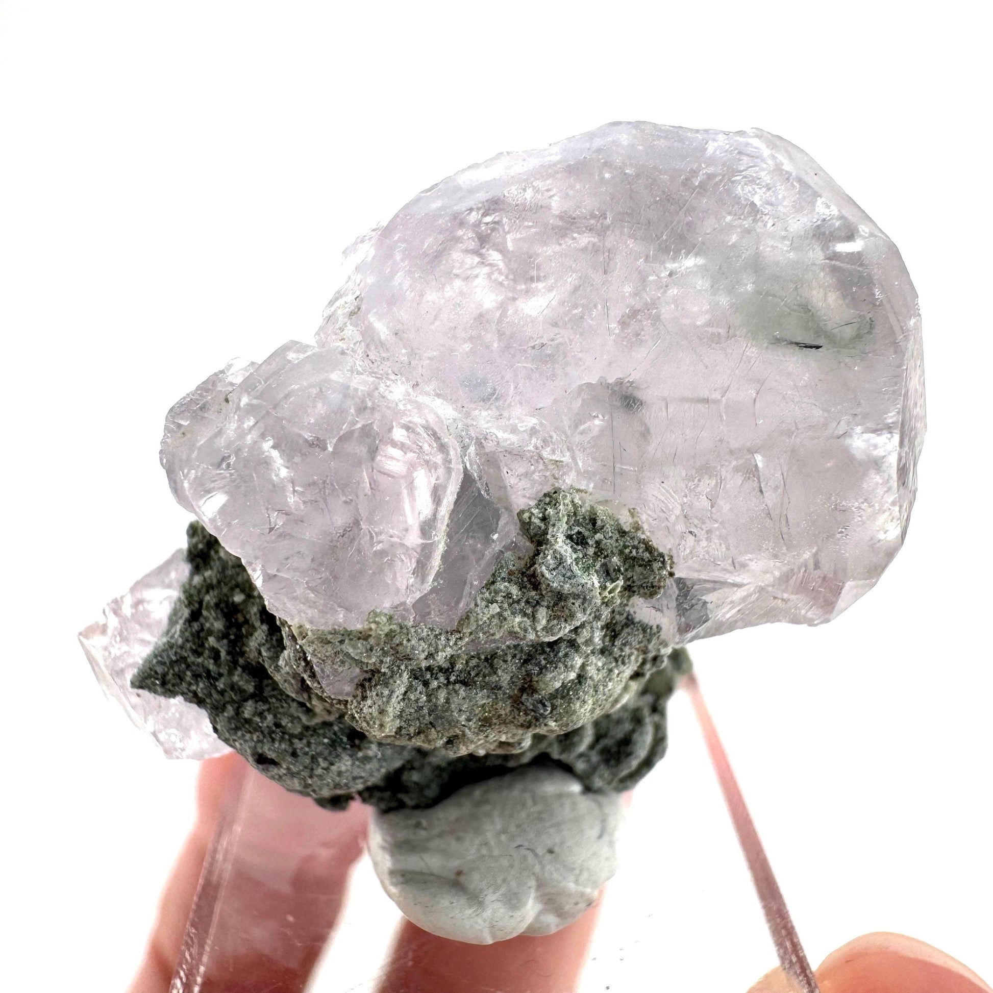 Fluorapatite with Actinolite Inclusions | natural purple crystal, mineral specimen from Pakistan