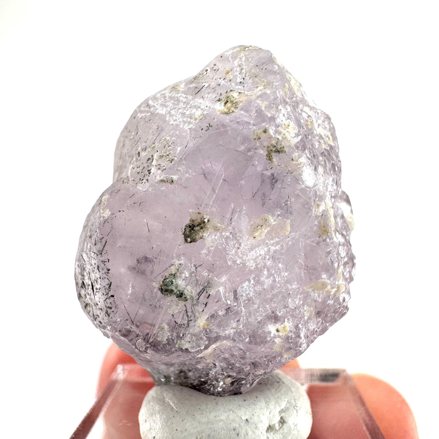 Fluorapatite with Actinolite Inclusions | natural purple crystal, mineral specimen from Pakistan