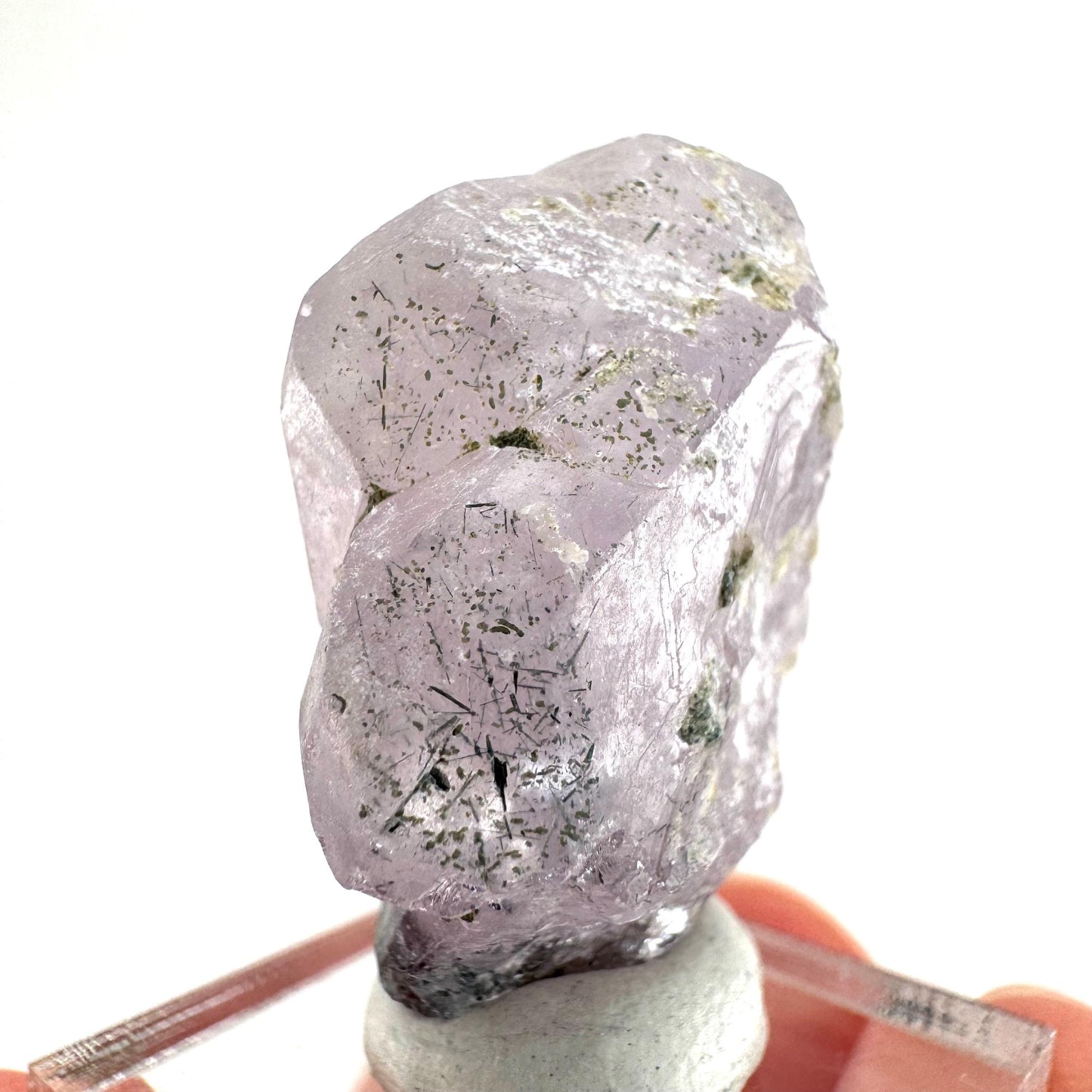 Fluorapatite with Actinolite Inclusions | natural purple crystal, mineral specimen from Pakistan