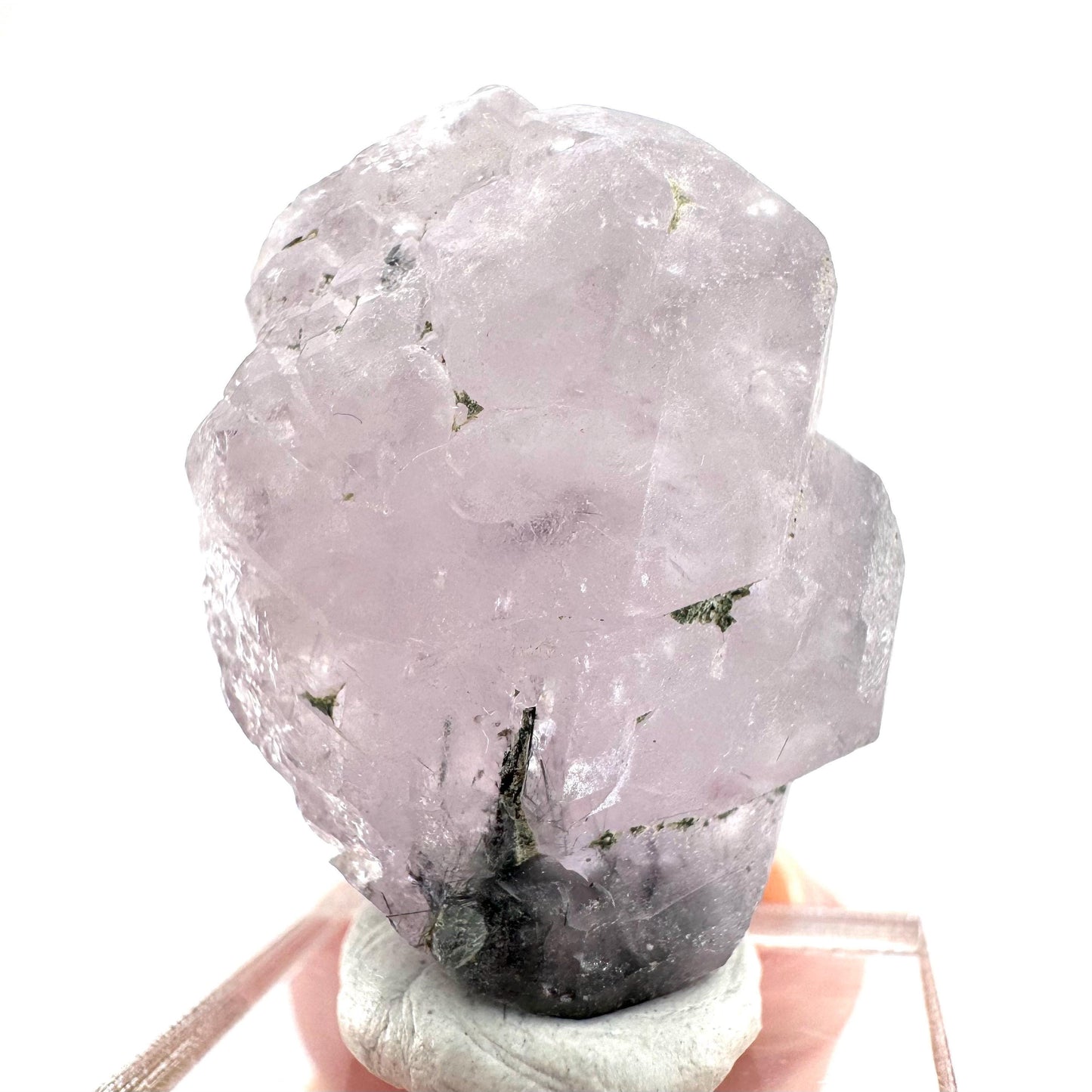 Fluorapatite with Actinolite Inclusions | natural purple crystal, mineral specimen from Pakistan