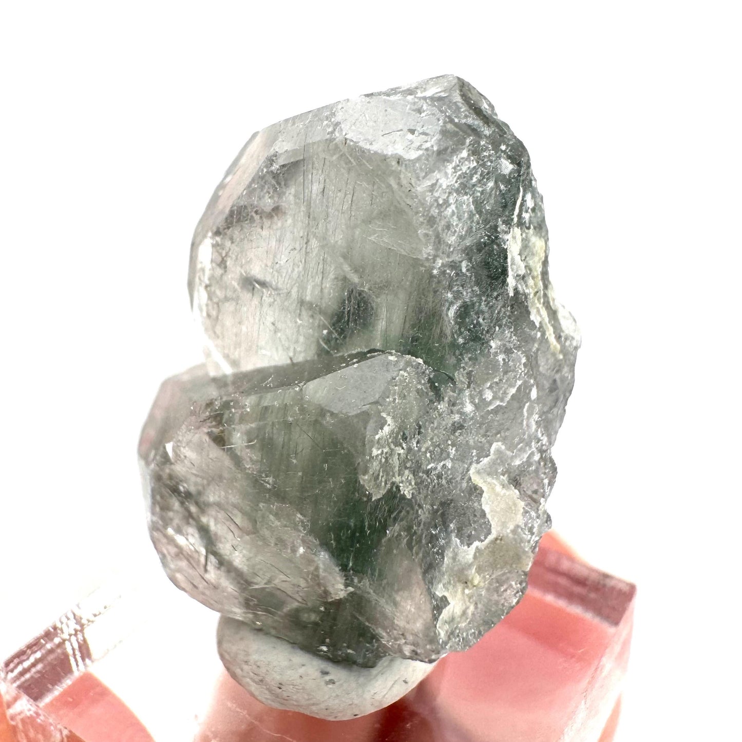 Fluorapatite with Actinolite Inclusions | natural green crystal, mineral specimen from Pakistan