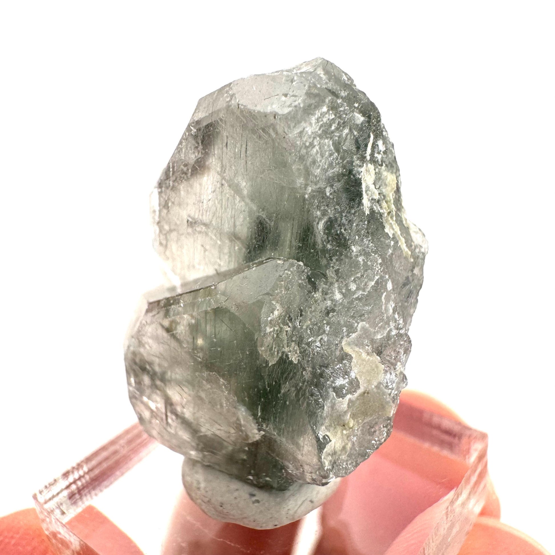 Fluorapatite with Actinolite Inclusions | natural green crystal, mineral specimen from Pakistan