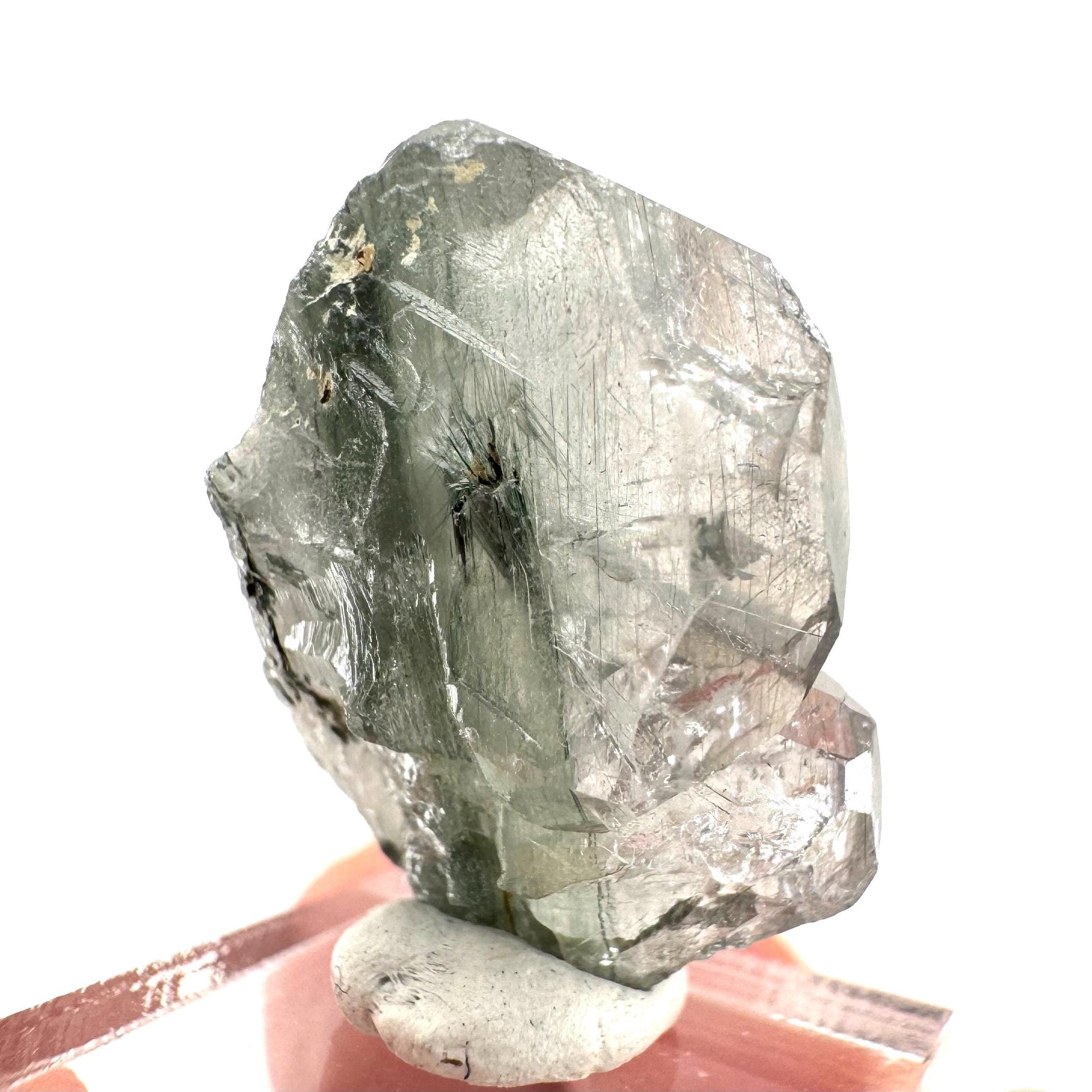 Fluorapatite with Actinolite Inclusions | natural green crystal, mineral specimen from Pakistan
