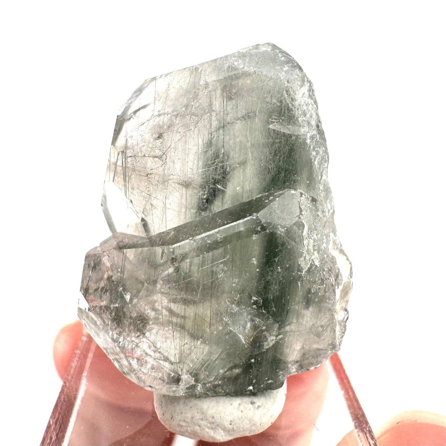 Fluorapatite with Actinolite Inclusions | natural green crystal, mineral specimen from Pakistan
