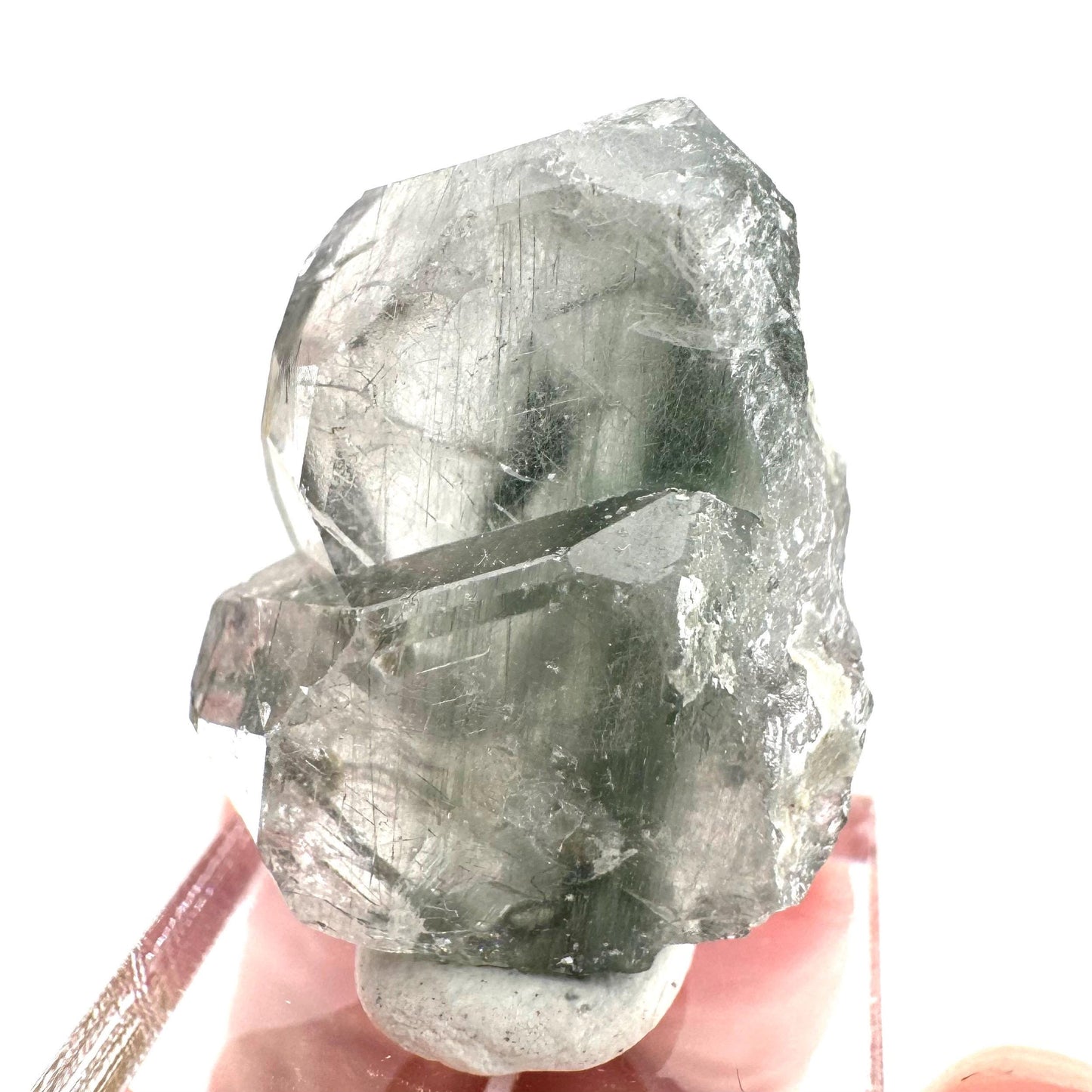 Fluorapatite with Actinolite Inclusions | natural green crystal, mineral specimen from Pakistan
