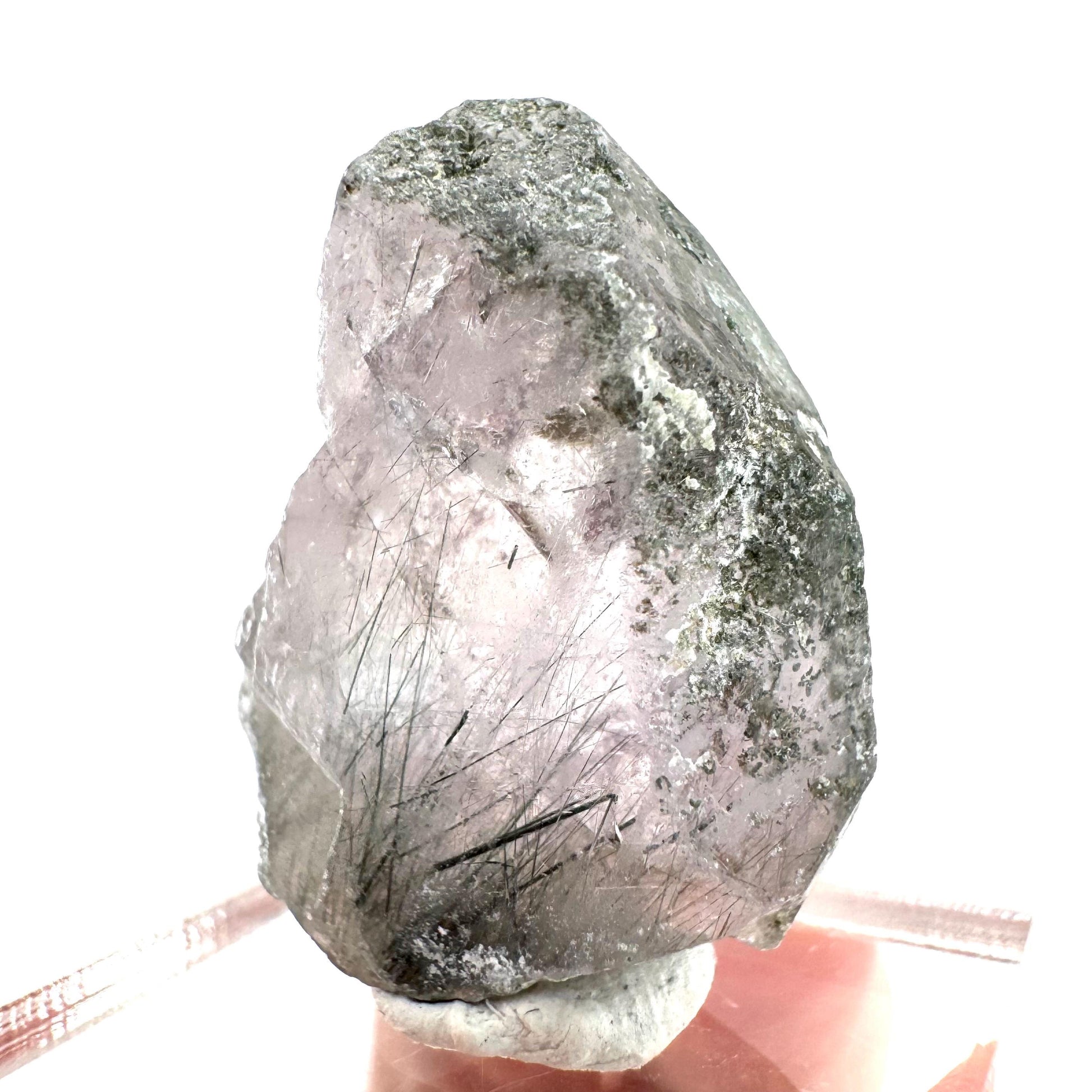 Fluorapatite with Actinolite Inclusions | natural purple crystal, mineral specimen from Pakistan