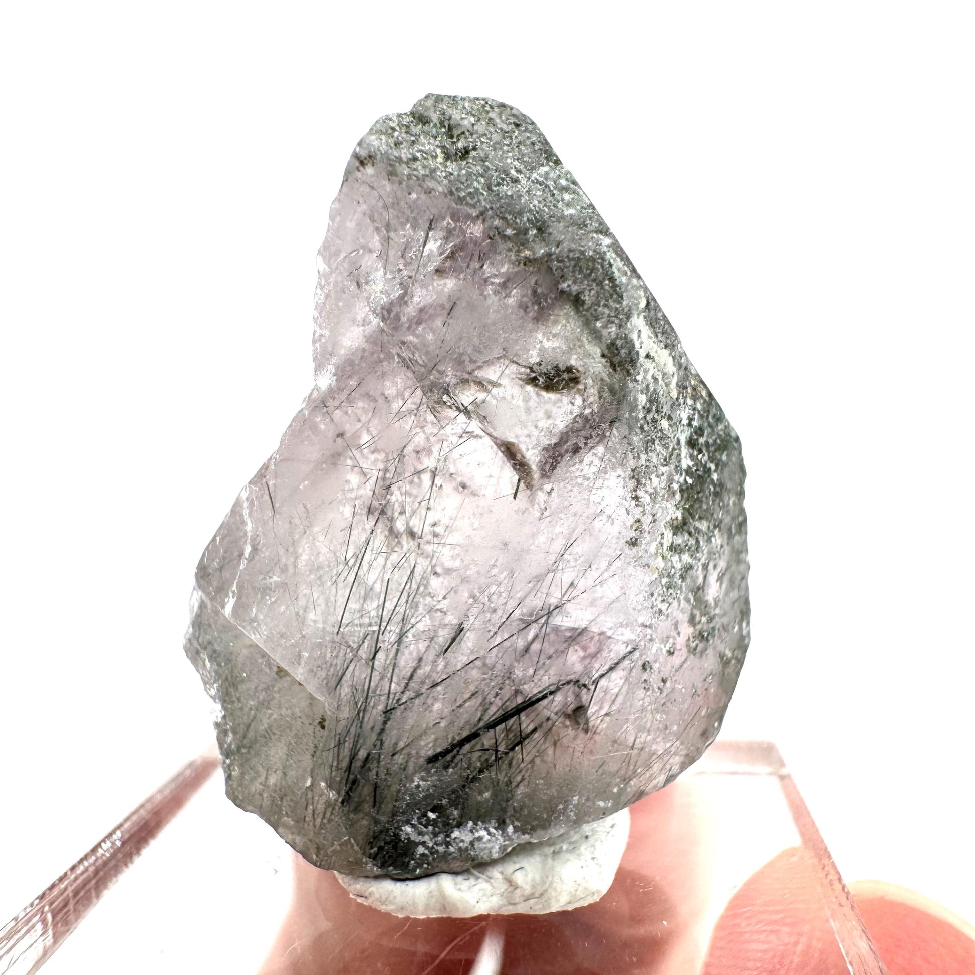 Fluorapatite with Actinolite Inclusions | natural purple crystal, mineral specimen from Pakistan