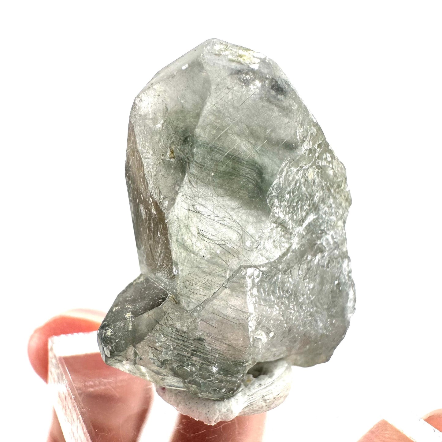 Fluorapatite with Actinolite Inclusions | natural green crystal, mineral specimen from Pakistan