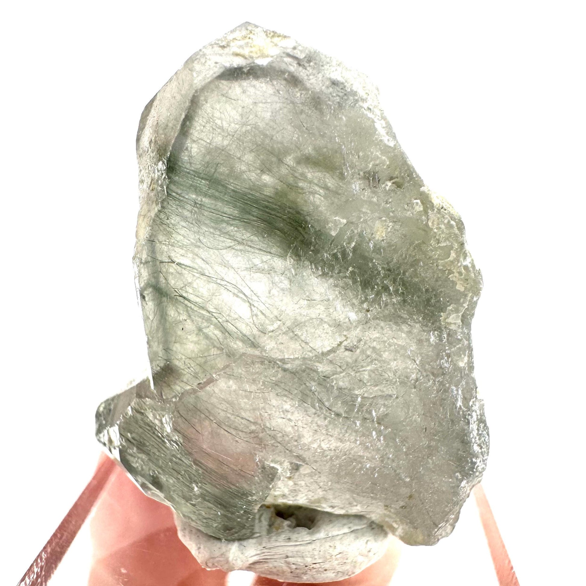 Fluorapatite with Actinolite Inclusions | natural green crystal, mineral specimen from Pakistan