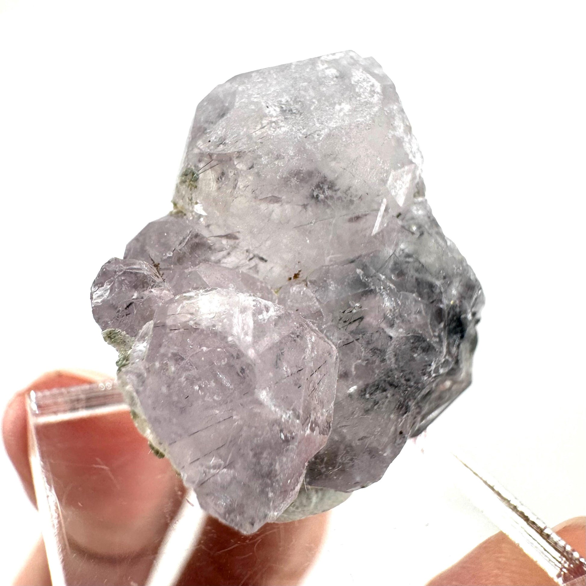 Fluorapatite with Actinolite Inclusions | natural purple crystal, mineral specimen from Pakistan