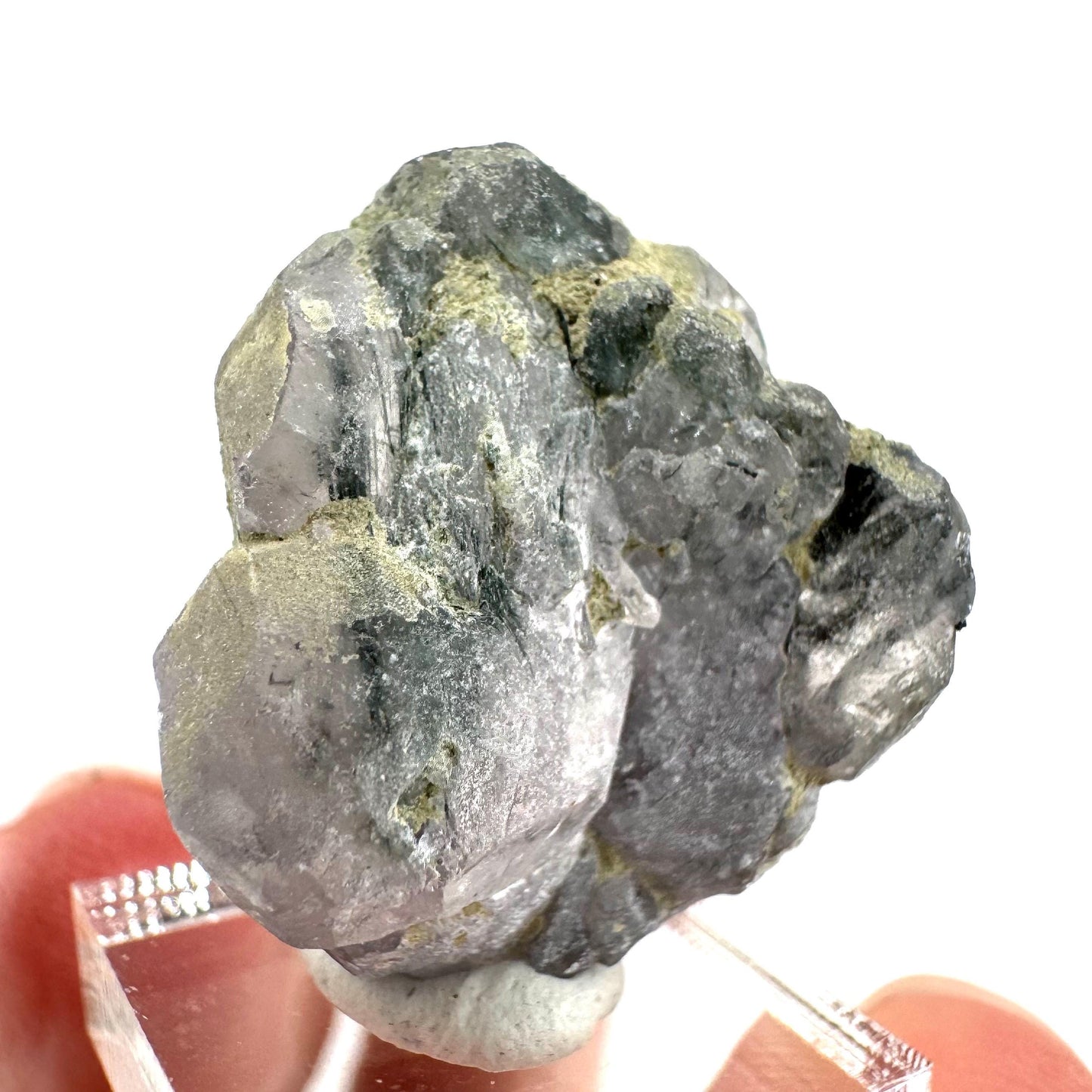 Fluorapatite with Actinolite Inclusions | natural purple crystal, mineral specimen from Pakistan