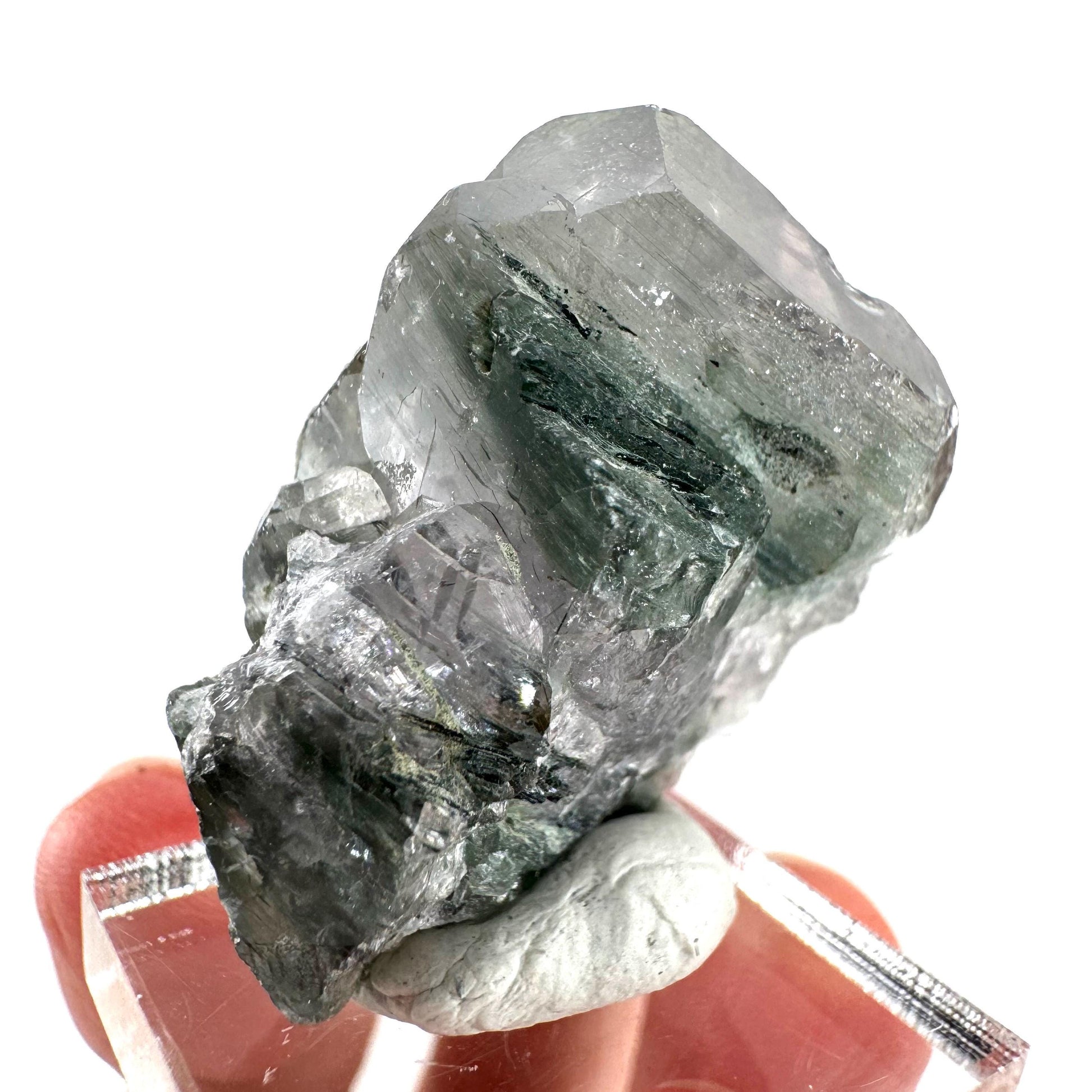 Fluorapatite with Actinolite Inclusions | natural purple crystal, mineral specimen from Pakistan