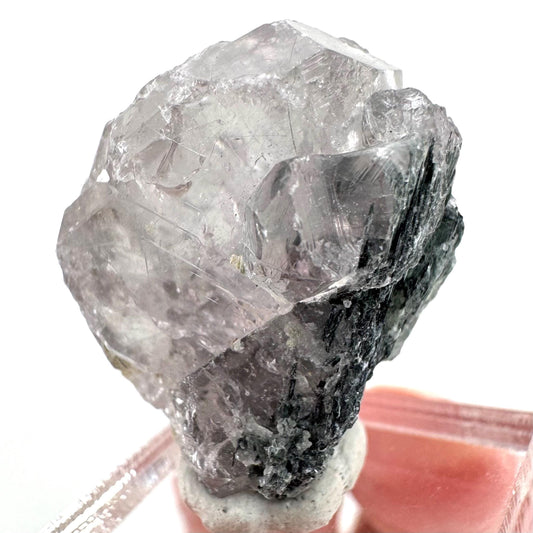 Fluorapatite with Actinolite Inclusions | natural purple crystal, mineral specimen from Pakistan