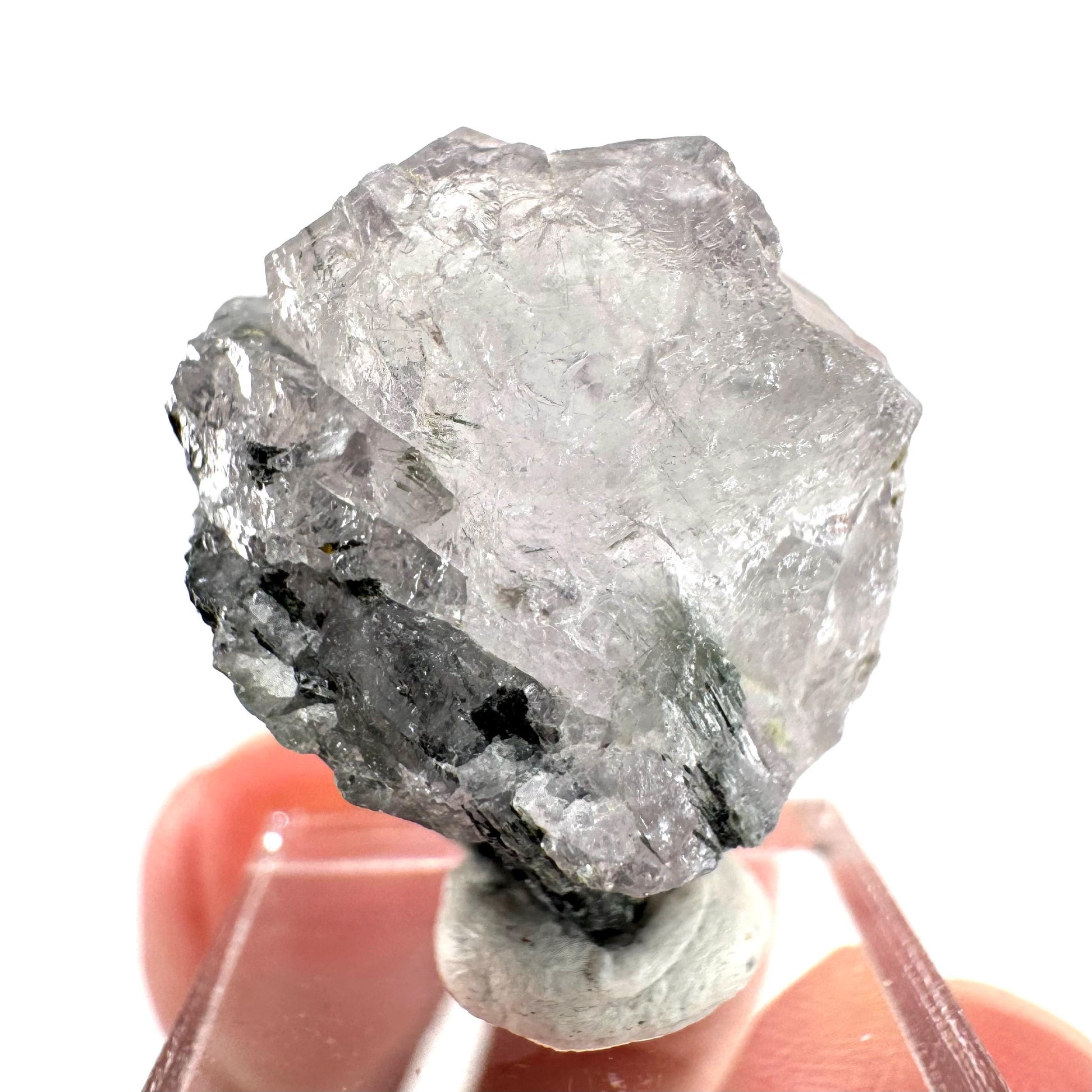 Fluorapatite with Actinolite Inclusions | natural purple crystal, mineral specimen from Pakistan