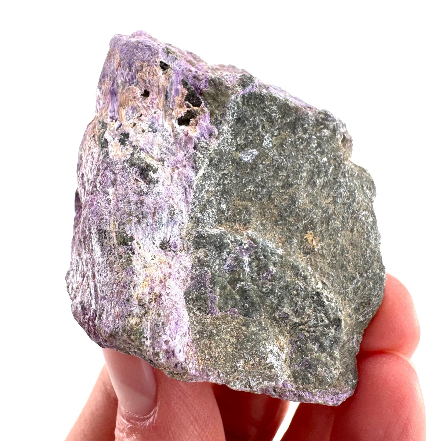 Stichtite | raw purple stichtite with serpentine, mineral specimen from South Africa