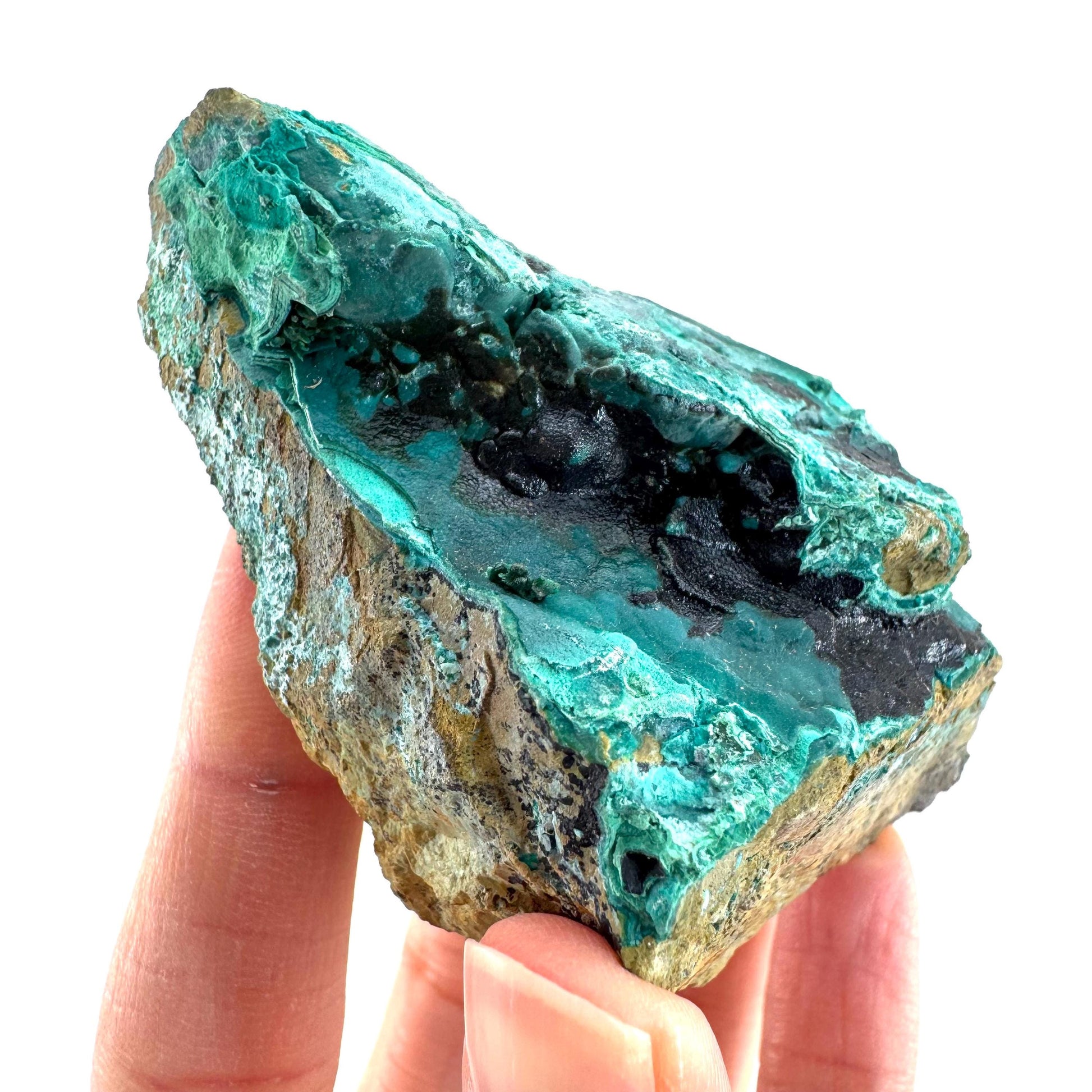 Malachite, Chrysocolla, & Heterogenite | raw green-blue crystal cluster, mineral specimen