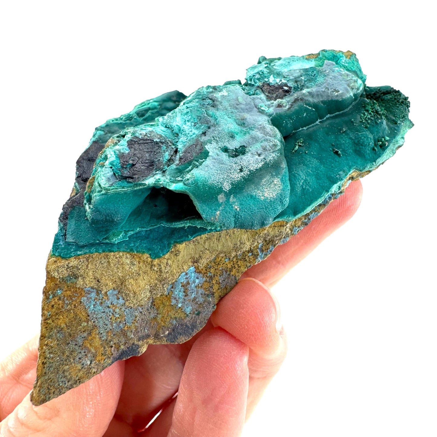 Malachite, Chrysocolla, & Heterogenite | raw green-blue crystal cluster, mineral specimen