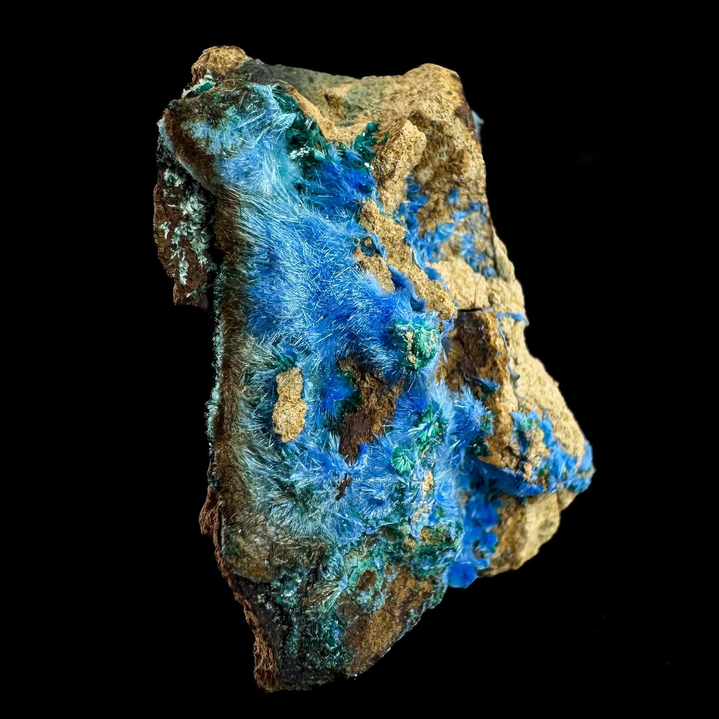 Cyanotrichite | fuzzy blue crystal, rare mineral specimen from Chile