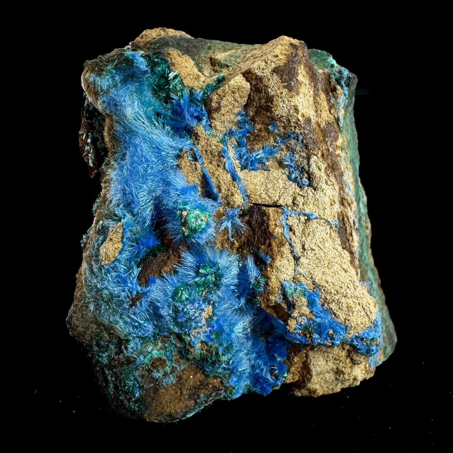 Cyanotrichite | fuzzy blue crystal, rare mineral specimen from Chile
