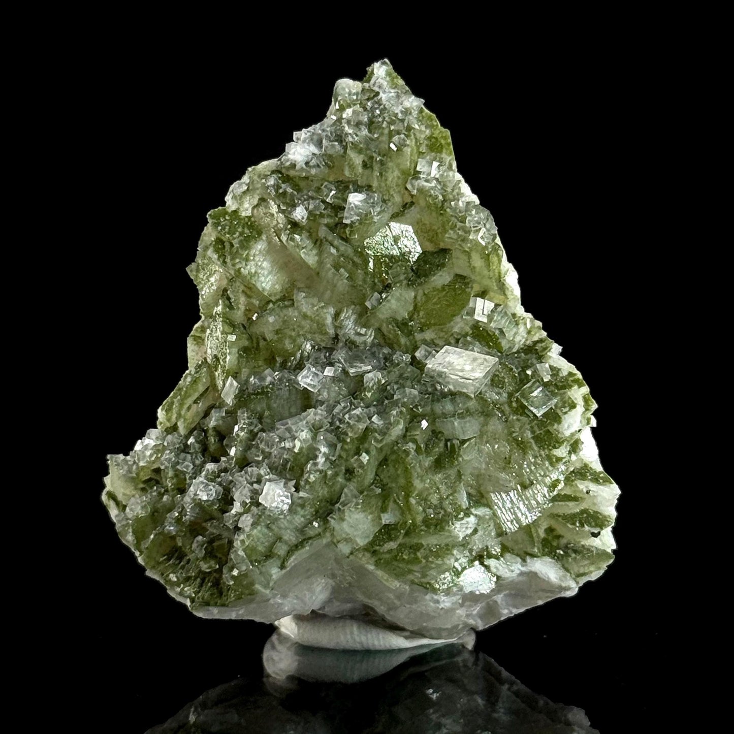 Duftite on Calcite | green crystal, rare mineral specimen from Tsumeb Mine, Namibia