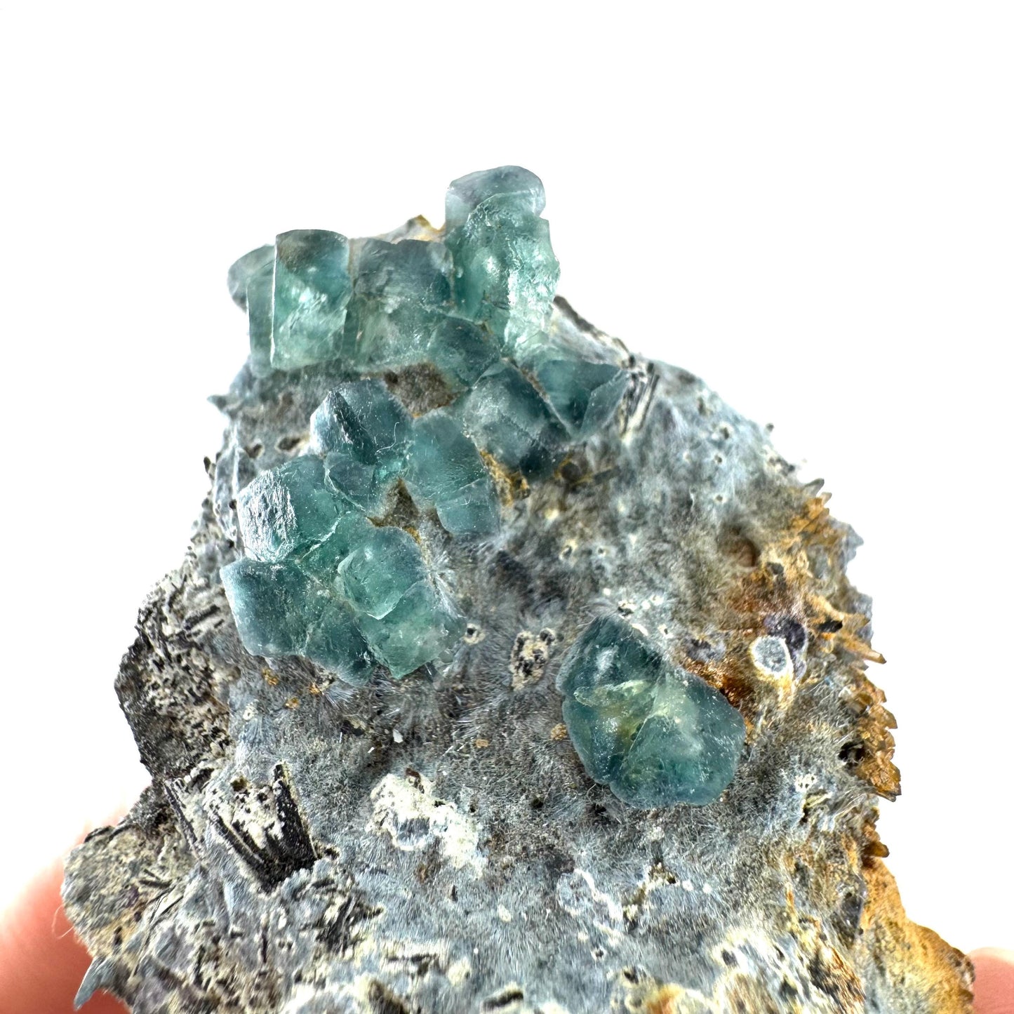 Fluorite, Foitite & Quartz on Feldspar | blue crystal cluster, Erongo mineral specimen