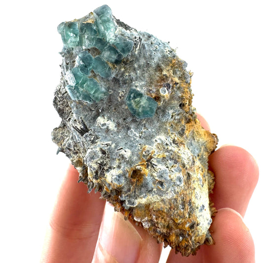 Fluorite, Foitite & Quartz on Feldspar | blue crystal cluster, Erongo mineral specimen