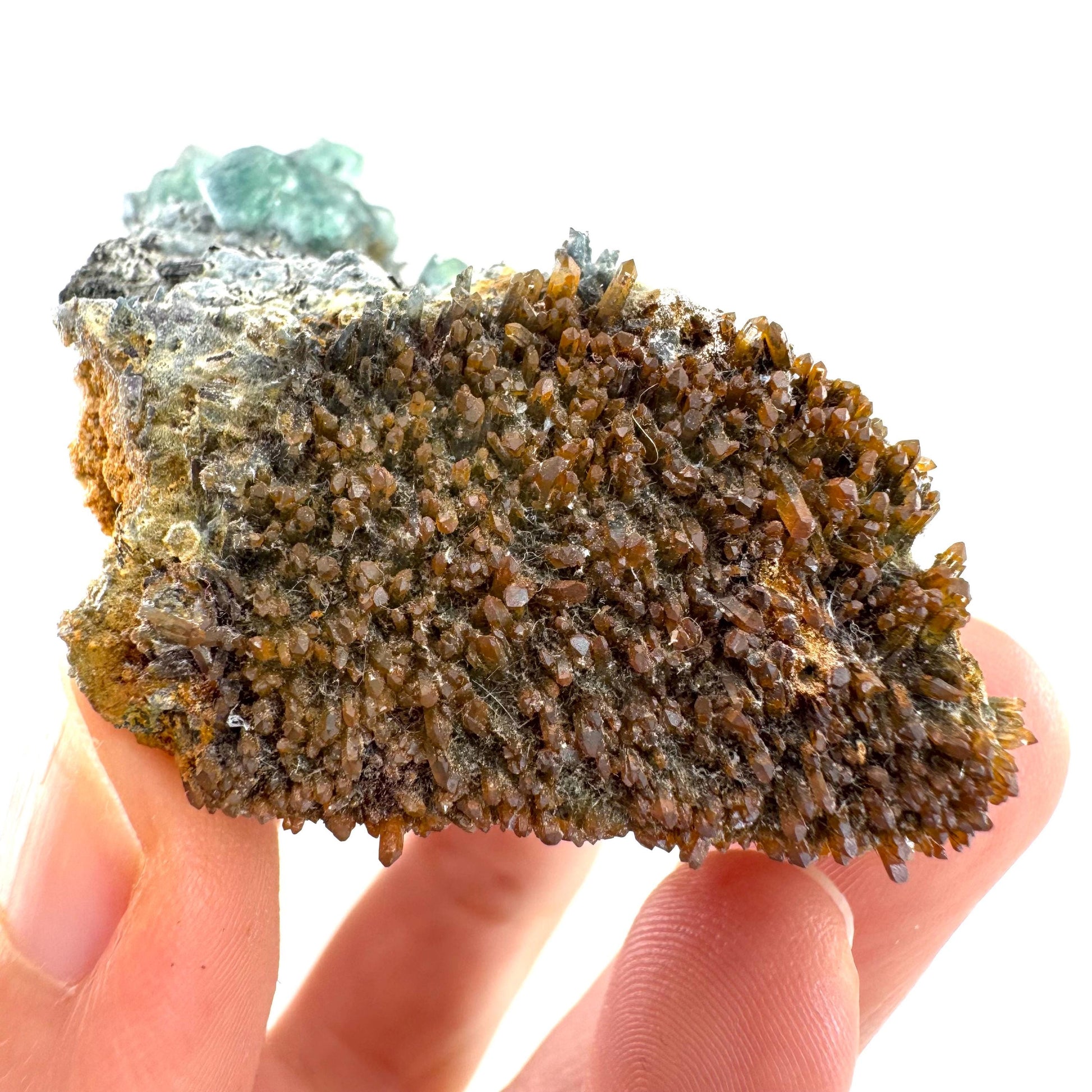 Fluorite, Foitite & Quartz on Feldspar | blue crystal cluster, Erongo mineral specimen