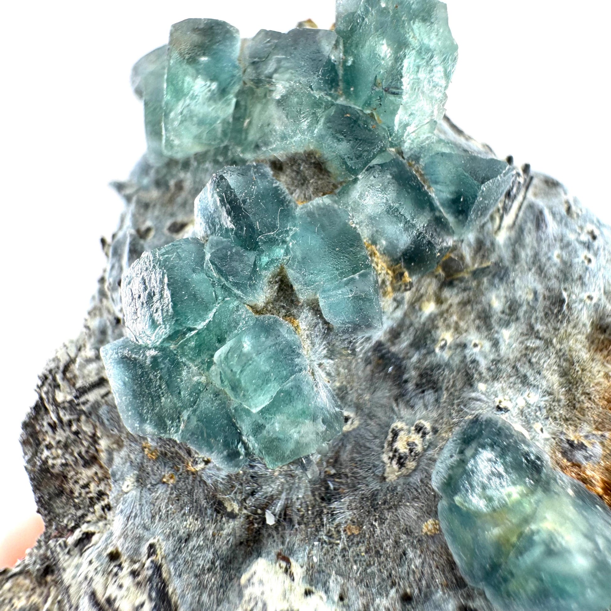 Fluorite, Foitite & Quartz on Feldspar | blue crystal cluster, Erongo mineral specimen