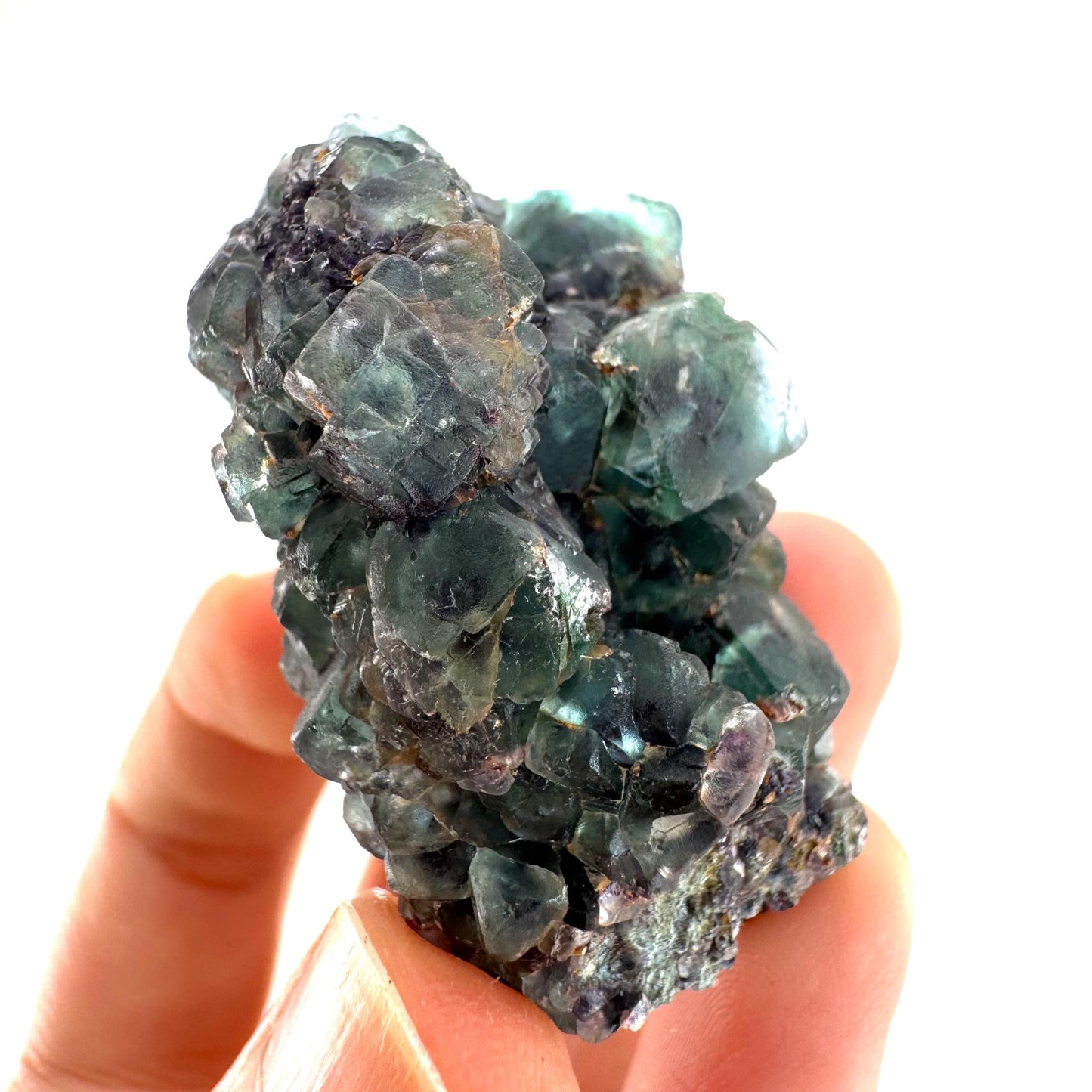 Fluorite & Foitite on Feldspar | green-blue crystal cluster, Erongo mineral specimen