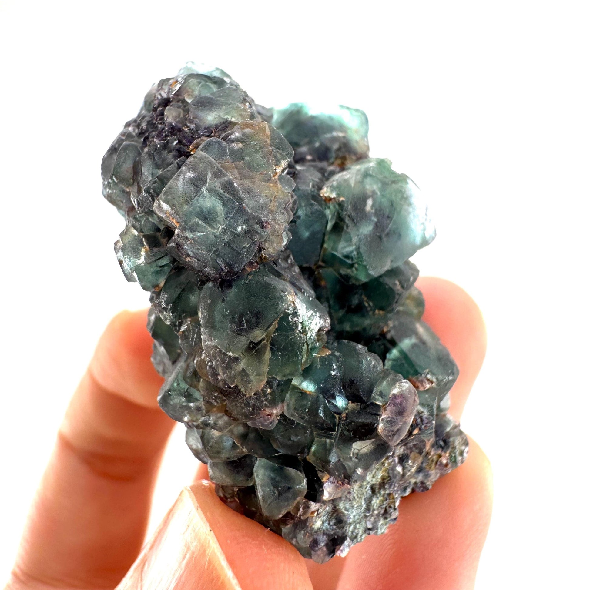 Fluorite & Foitite on Feldspar | green-blue crystal cluster, Erongo mineral specimen