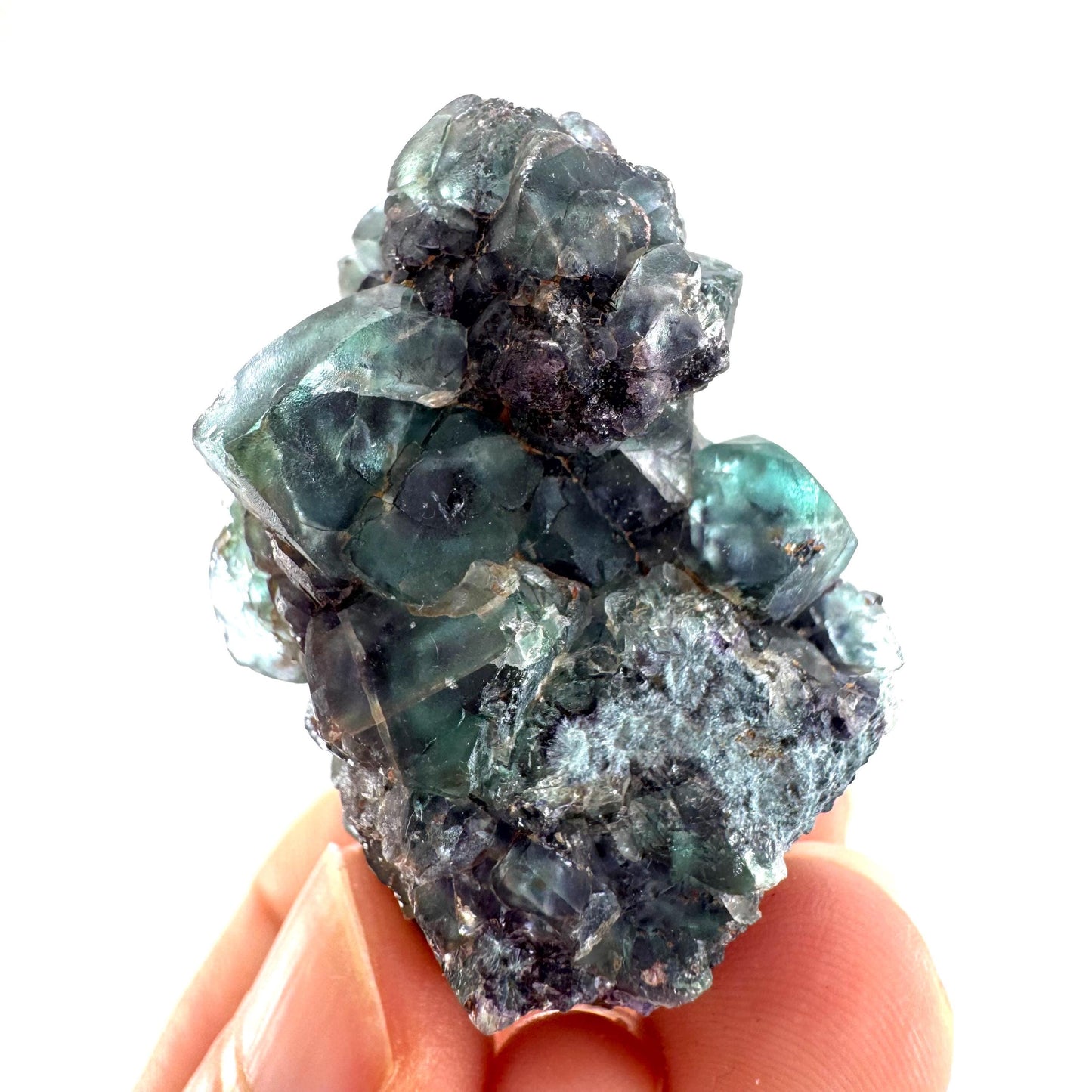 Fluorite & Foitite on Feldspar | green-blue crystal cluster, Erongo mineral specimen