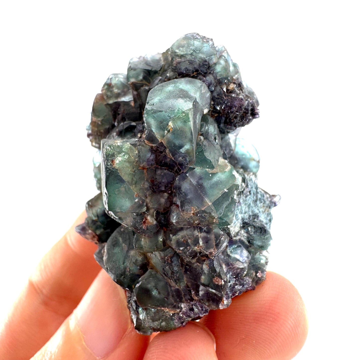 Fluorite & Foitite on Feldspar | green-blue crystal cluster, Erongo mineral specimen