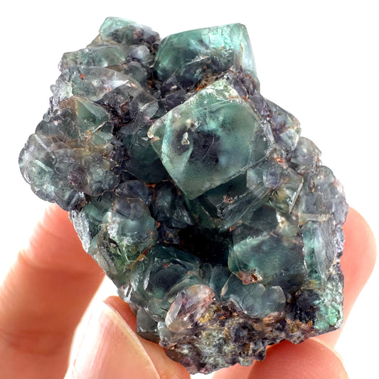 Fluorite & Foitite on Feldspar | green-blue crystal cluster, Erongo mineral specimen
