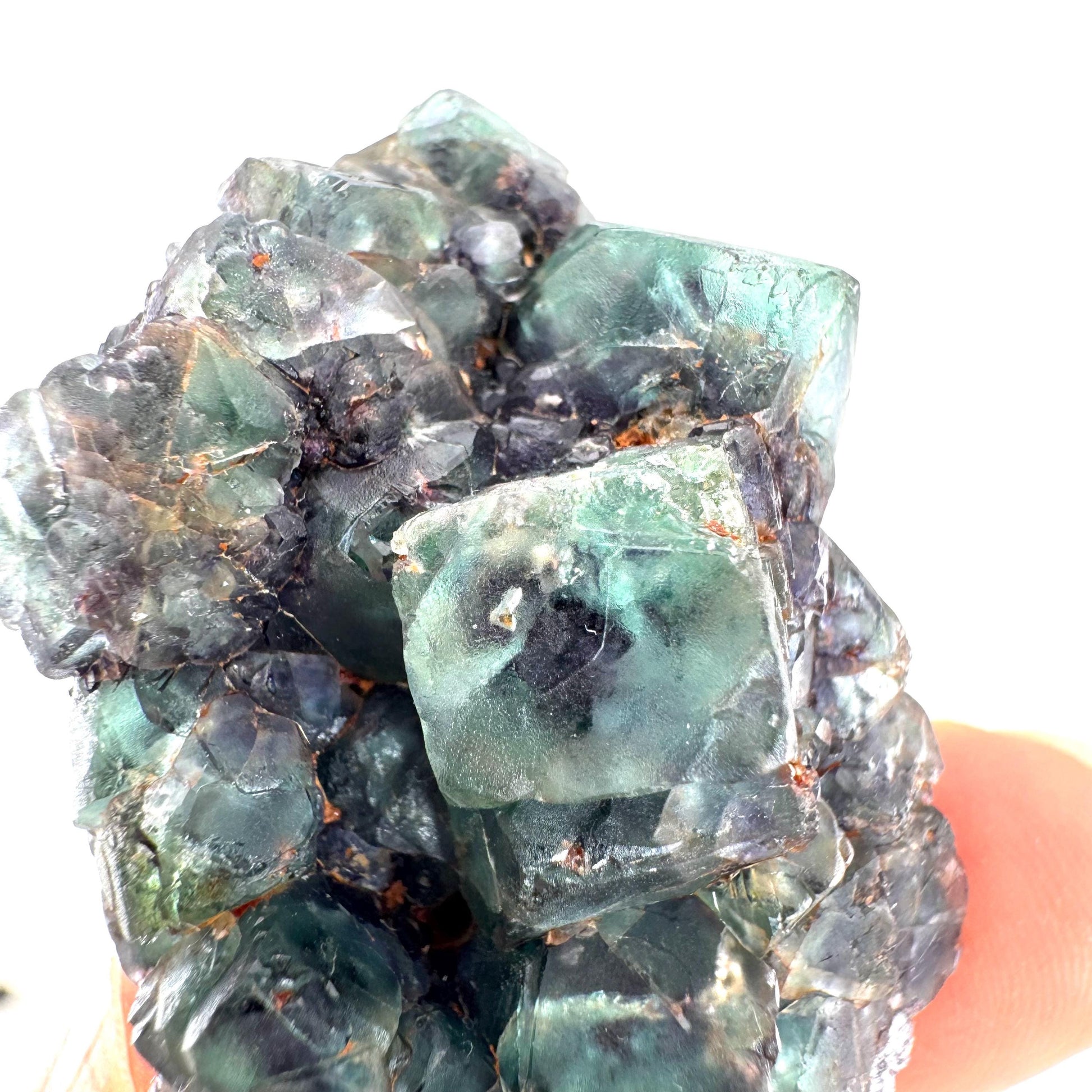 Fluorite & Foitite on Feldspar | green-blue crystal cluster, Erongo mineral specimen