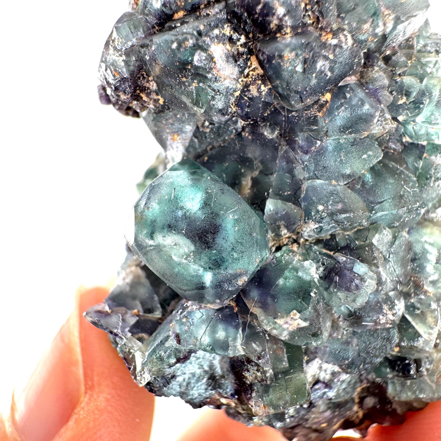Fluorite & Foitite on Feldspar | green-blue crystal cluster, Erongo mineral specimen