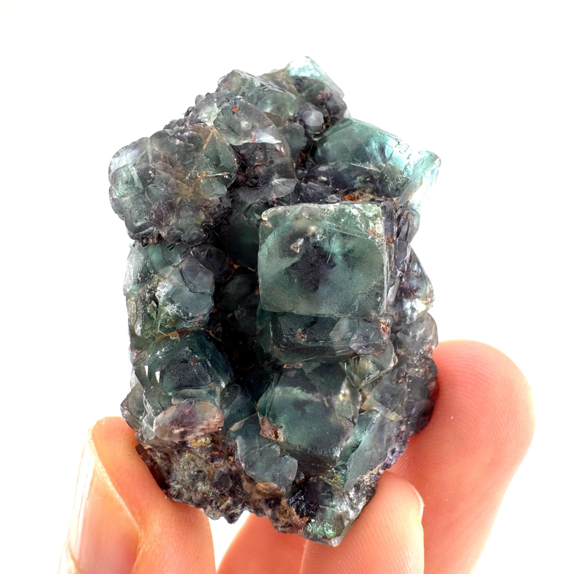 Fluorite & Foitite on Feldspar | green-blue crystal cluster, Erongo mineral specimen