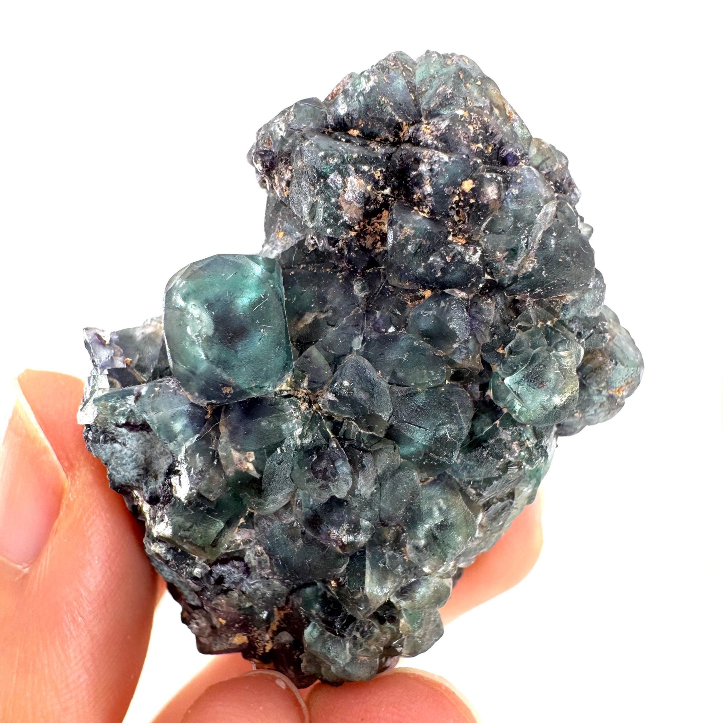 Fluorite & Foitite on Feldspar | green-blue crystal cluster, Erongo mineral specimen