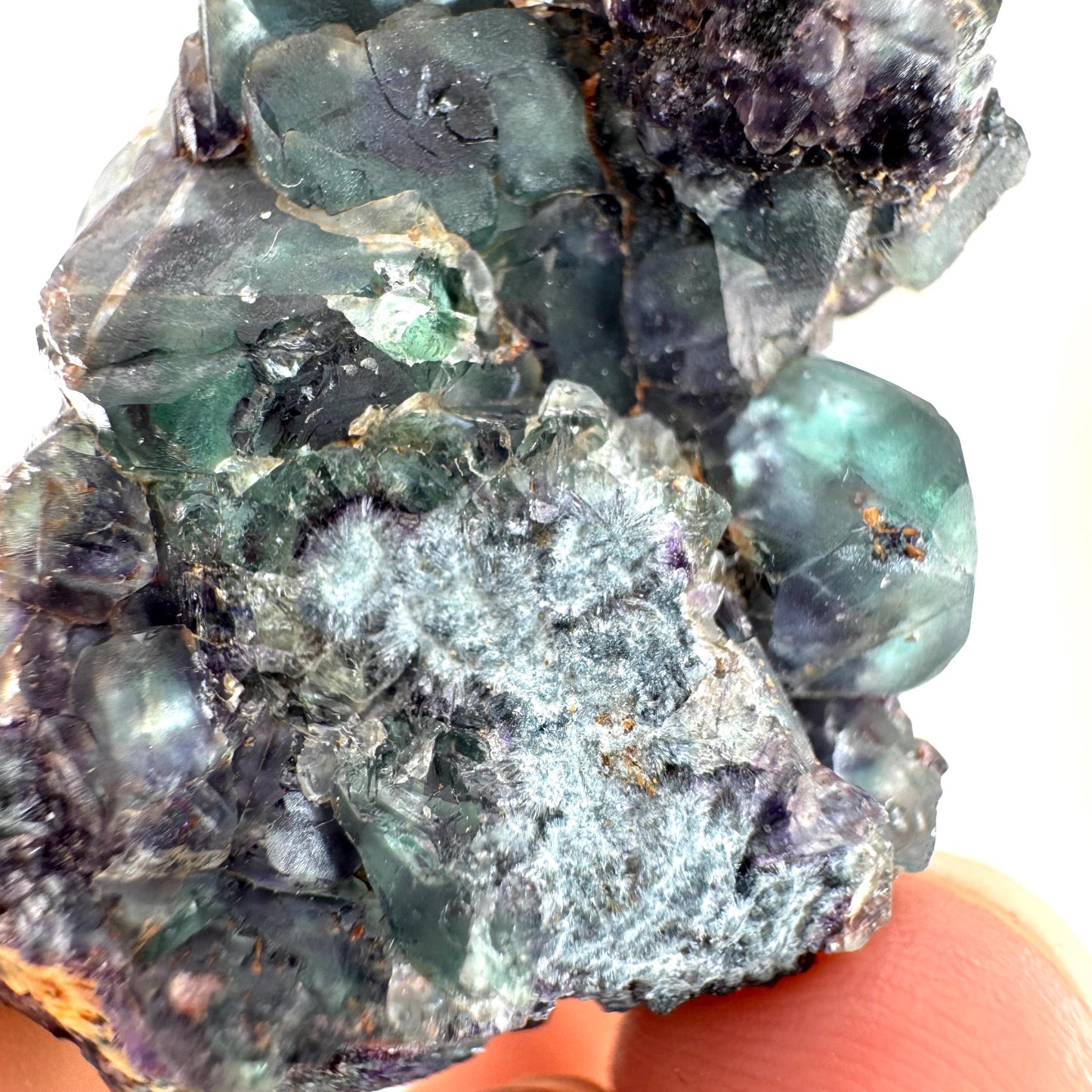 Fluorite & Foitite on Feldspar | green-blue crystal cluster, Erongo mineral specimen