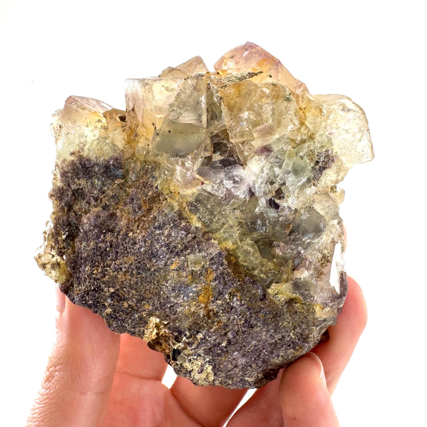 Okorusu Fluorite | yellow & purple crystal cluster, mineral specimen from Namibia