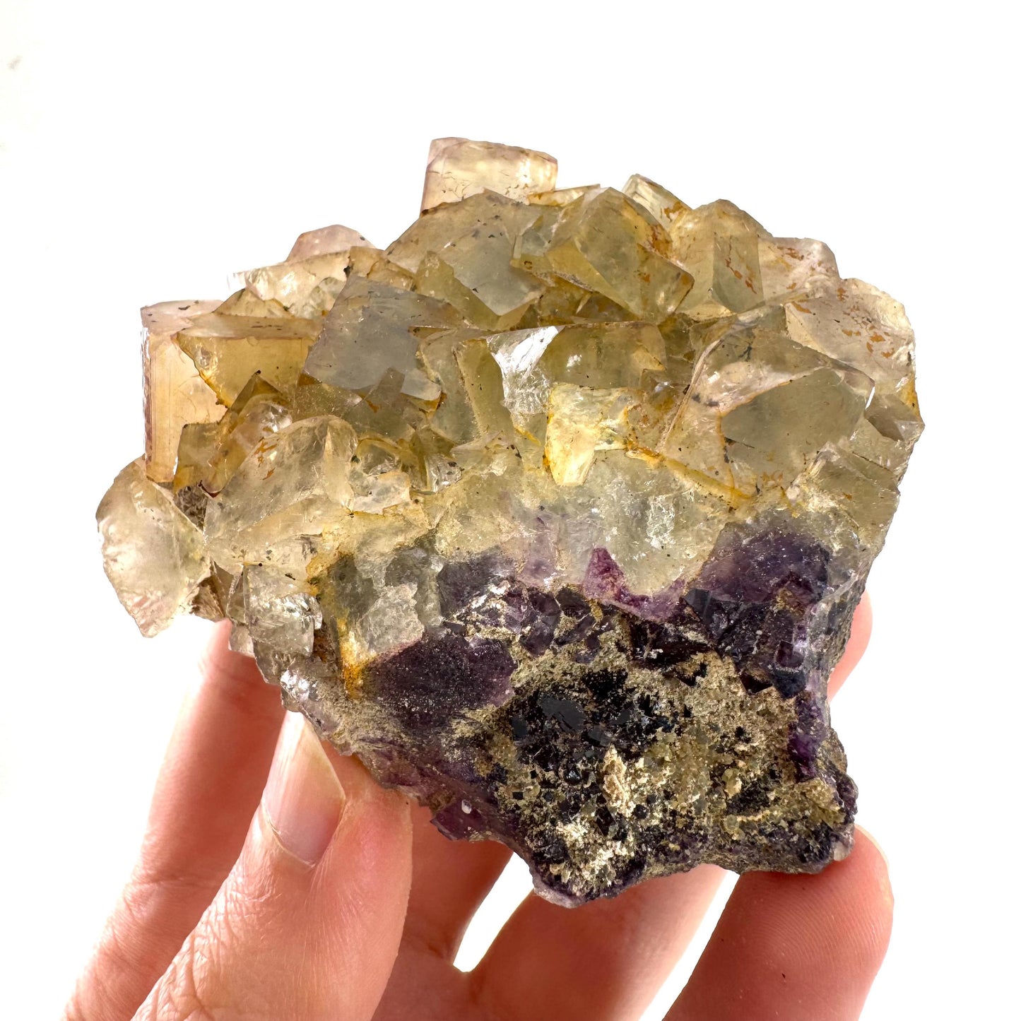 Okorusu Fluorite | yellow & purple crystal cluster, mineral specimen from Namibia