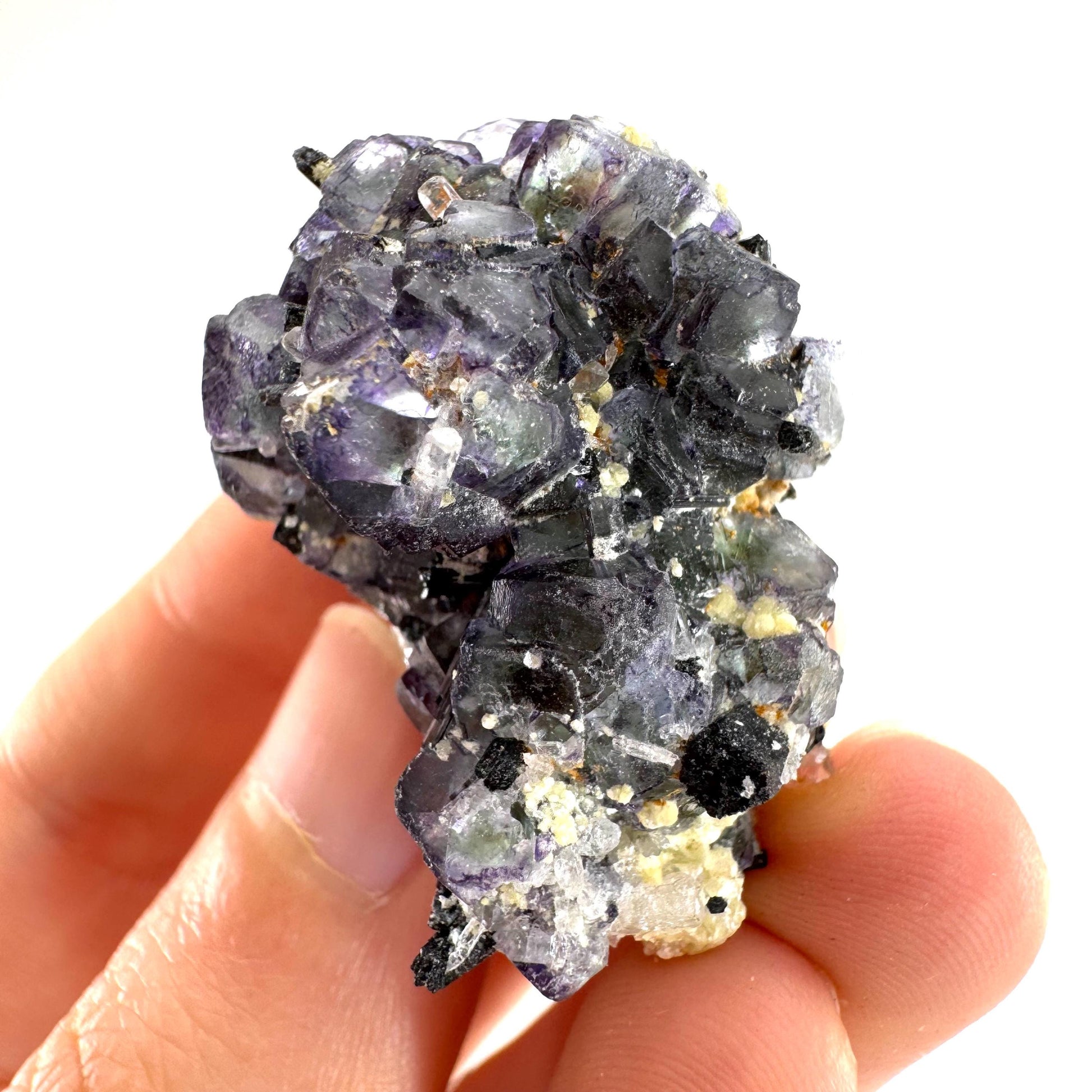 Fluorite w/ Schorl, & Beryl | “Lollipop pocket”, purple crystal cluster, Erongo mineral specimen