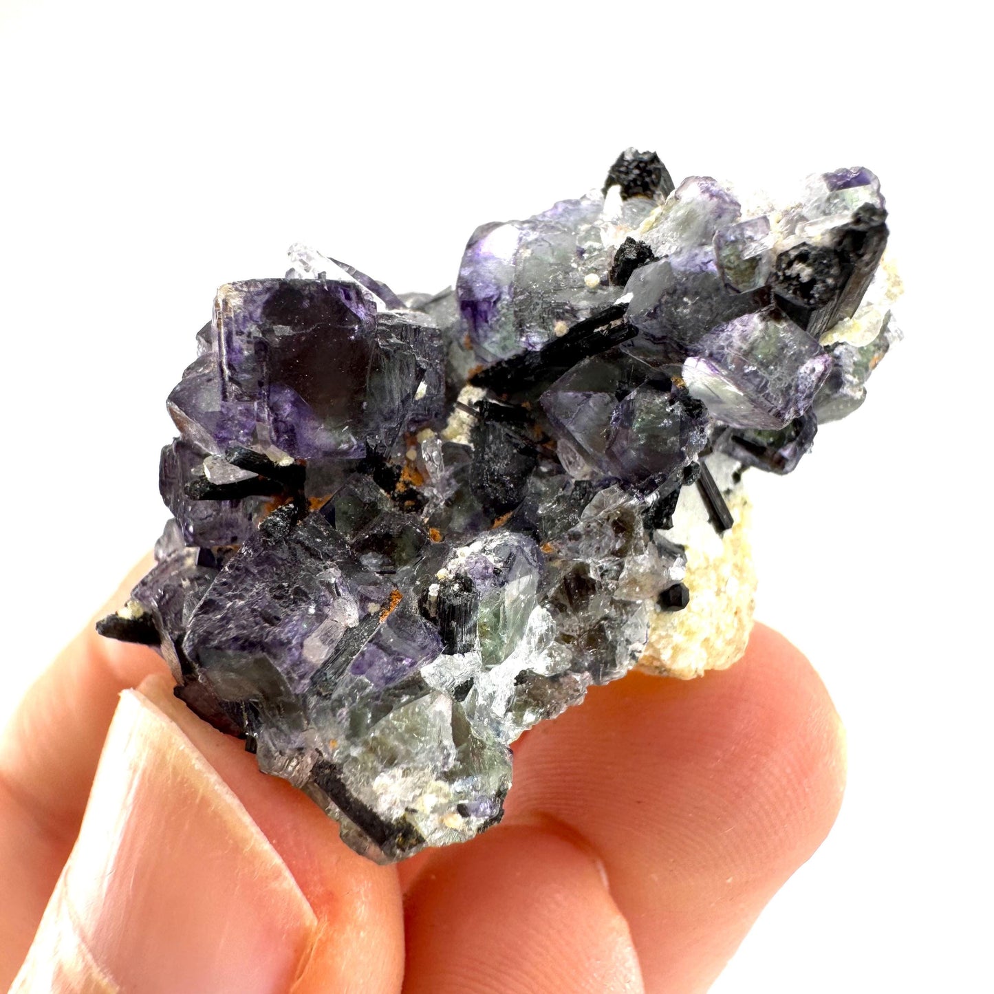 Fluorite w/ Schorl, & Beryl | “Lollipop pocket”, purple crystal cluster, Erongo mineral specimen